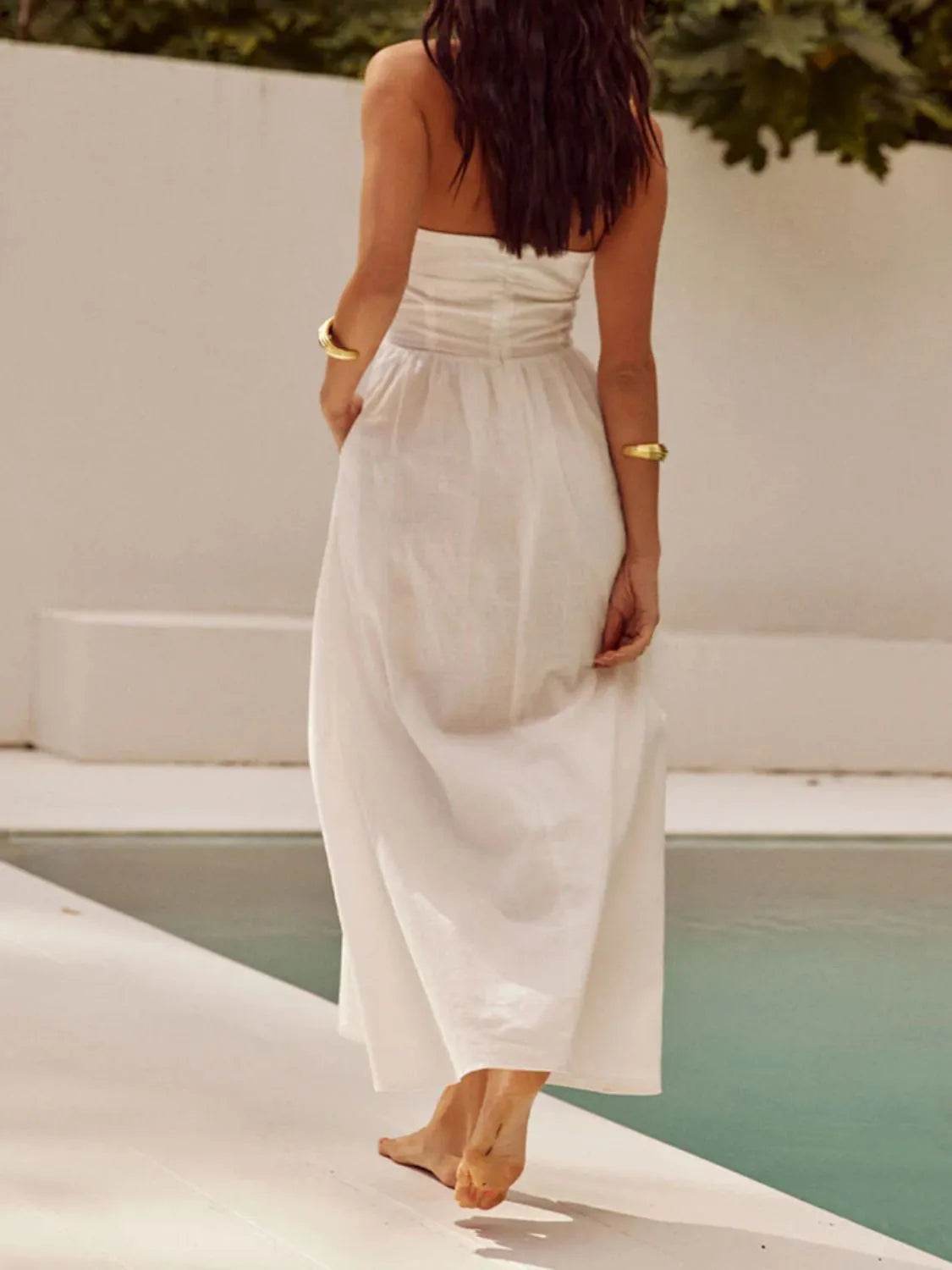 Devine Ruched Halter Neck Midi Dress - Bona Fide Fashion