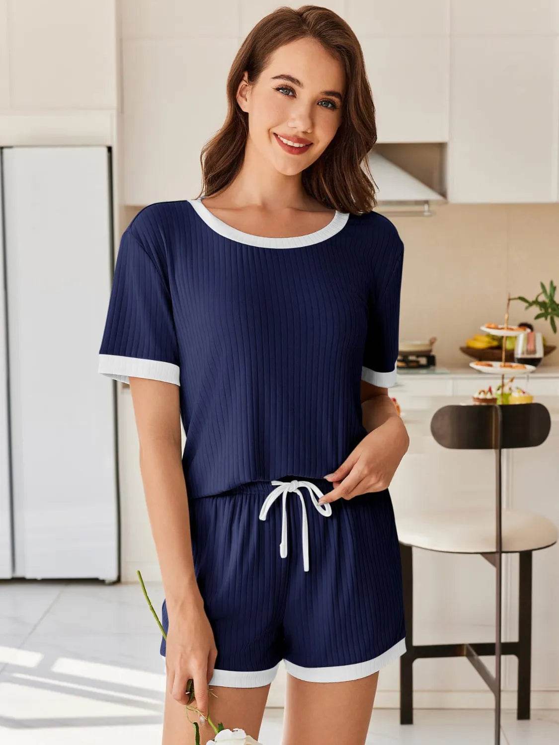 Ribbed Round Neck Top and Shorts Set - Bona Fide Fashion