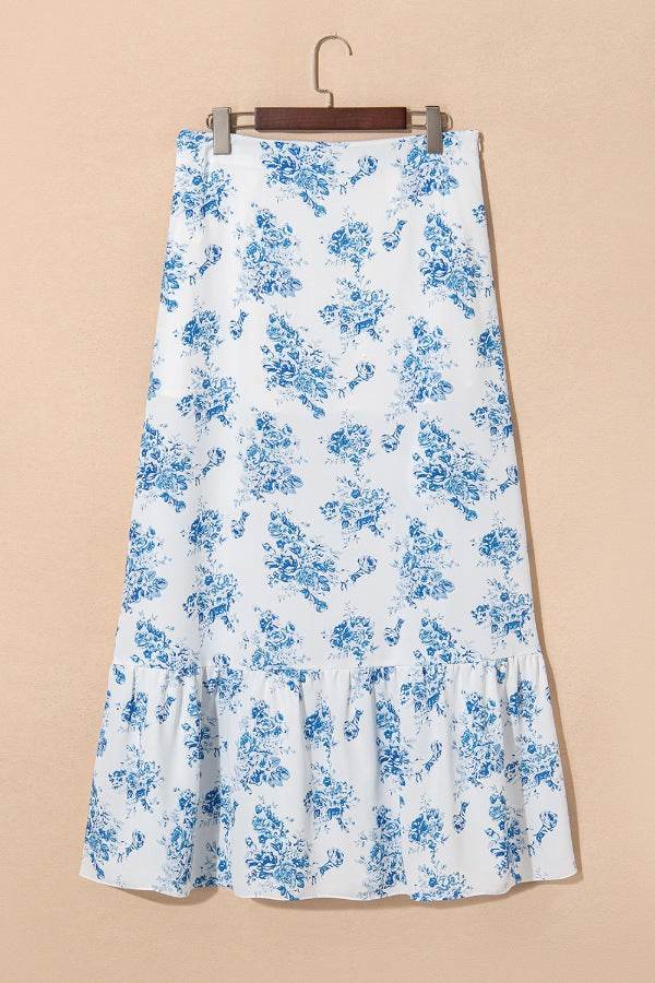 Split Asymmetrical Ruffled Printed Skirt - Bona Fide Fashion