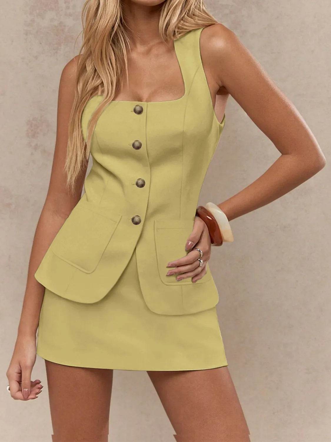 Square Neck Tank and Skirt Set - Bona Fide Fashion