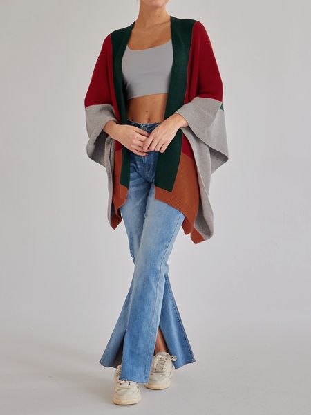 Colorblock Knitted Cardigan Shawl HFLET78TZV