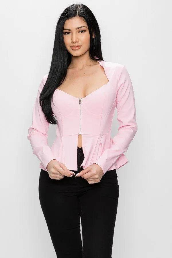 Long Sleeve Ruffle Zip-up Jacket - Bona Fide Fashion