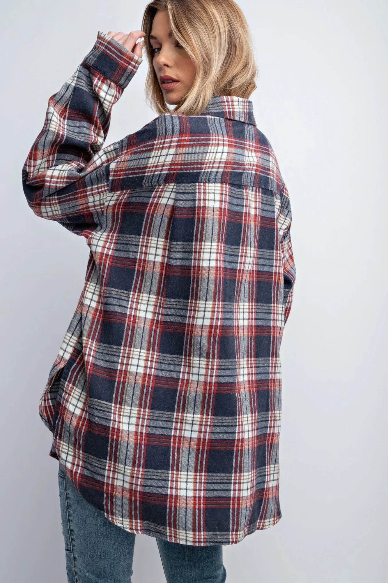 Washed Plaid Button Down Shirt - Bona Fide Fashion