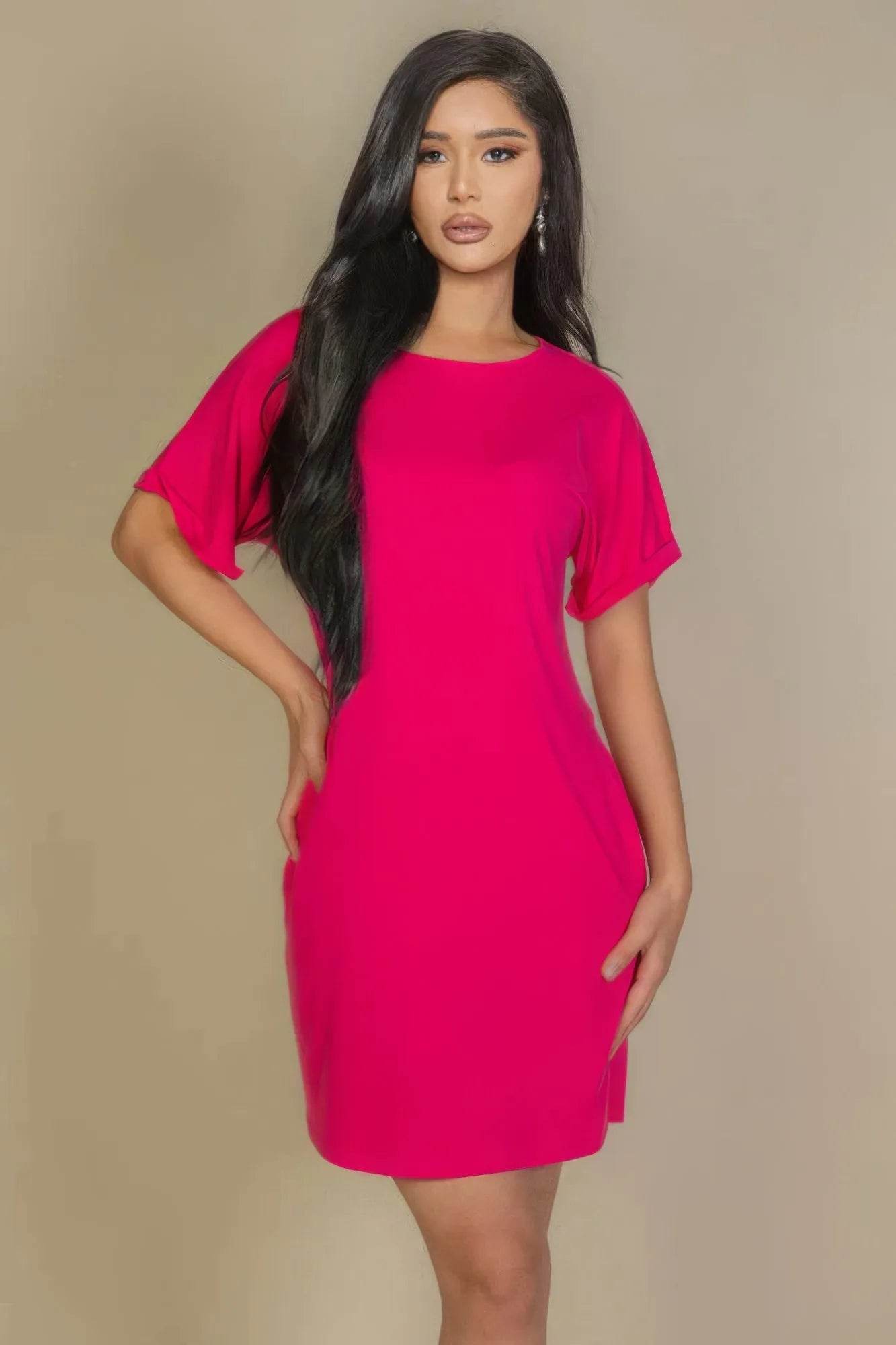 Side Pocket Double Folded Mini Dress - Bona Fide Fashion