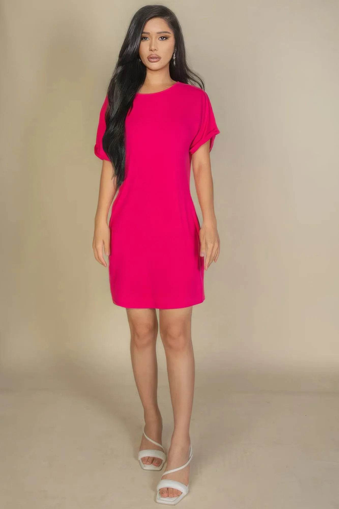 Side Pocket Double Folded Mini Dress - Bona Fide Fashion