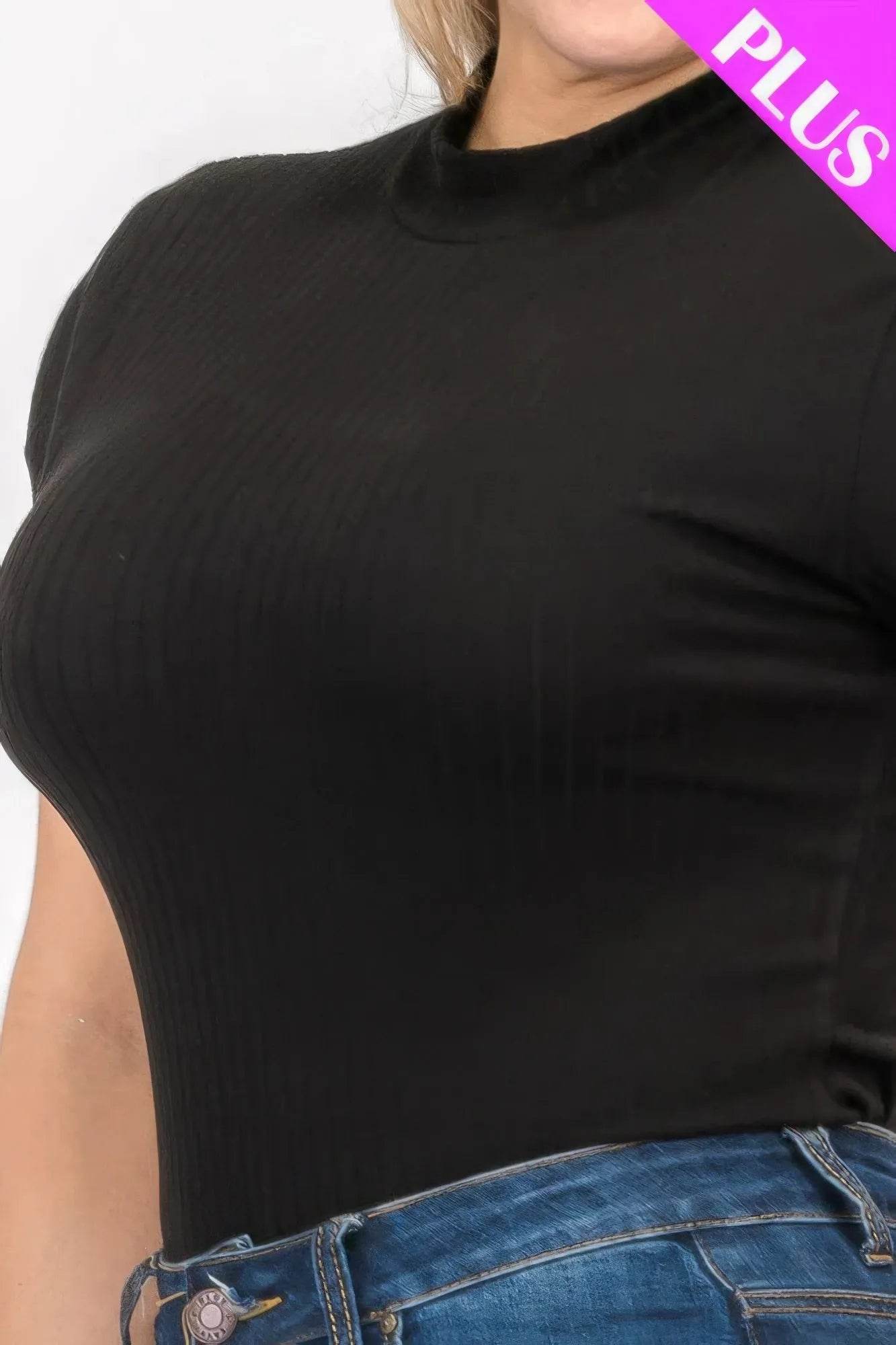Plus Size Ribbed Short Sleeve Bodysuit - Bona Fide Fashion