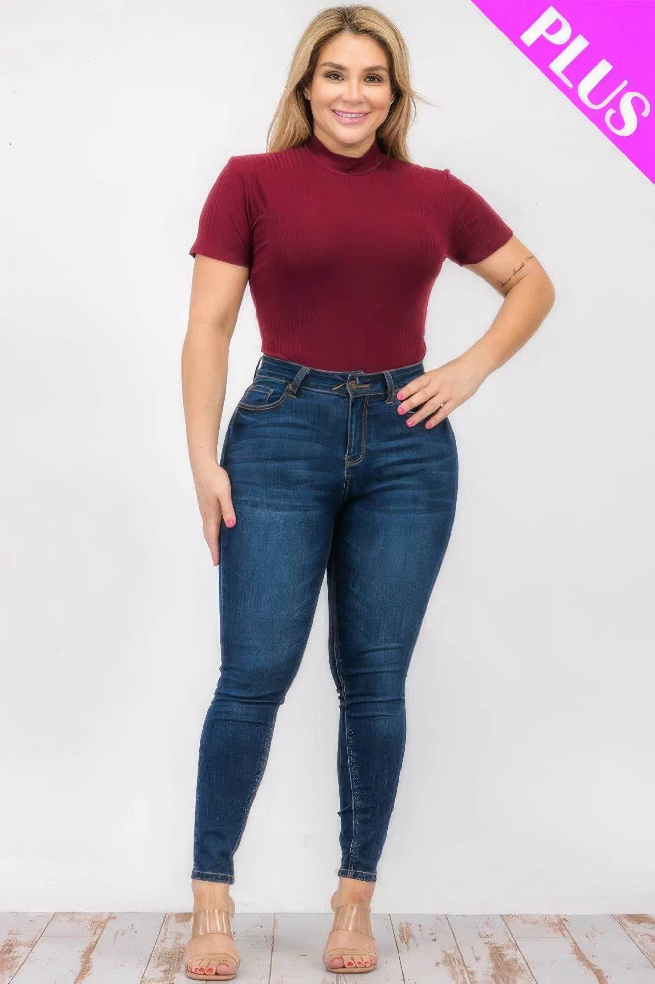 Plus Size Ribbed Short Sleeve Bodysuit - Bona Fide Fashion