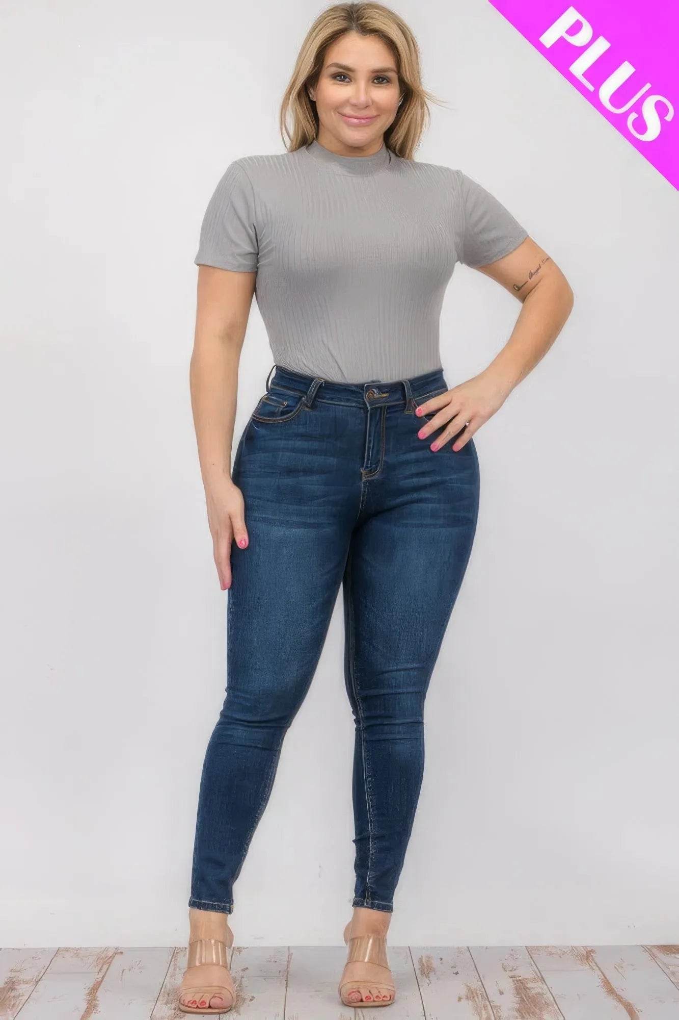 Plus Size Ribbed Short Sleeve Bodysuit - Bona Fide Fashion