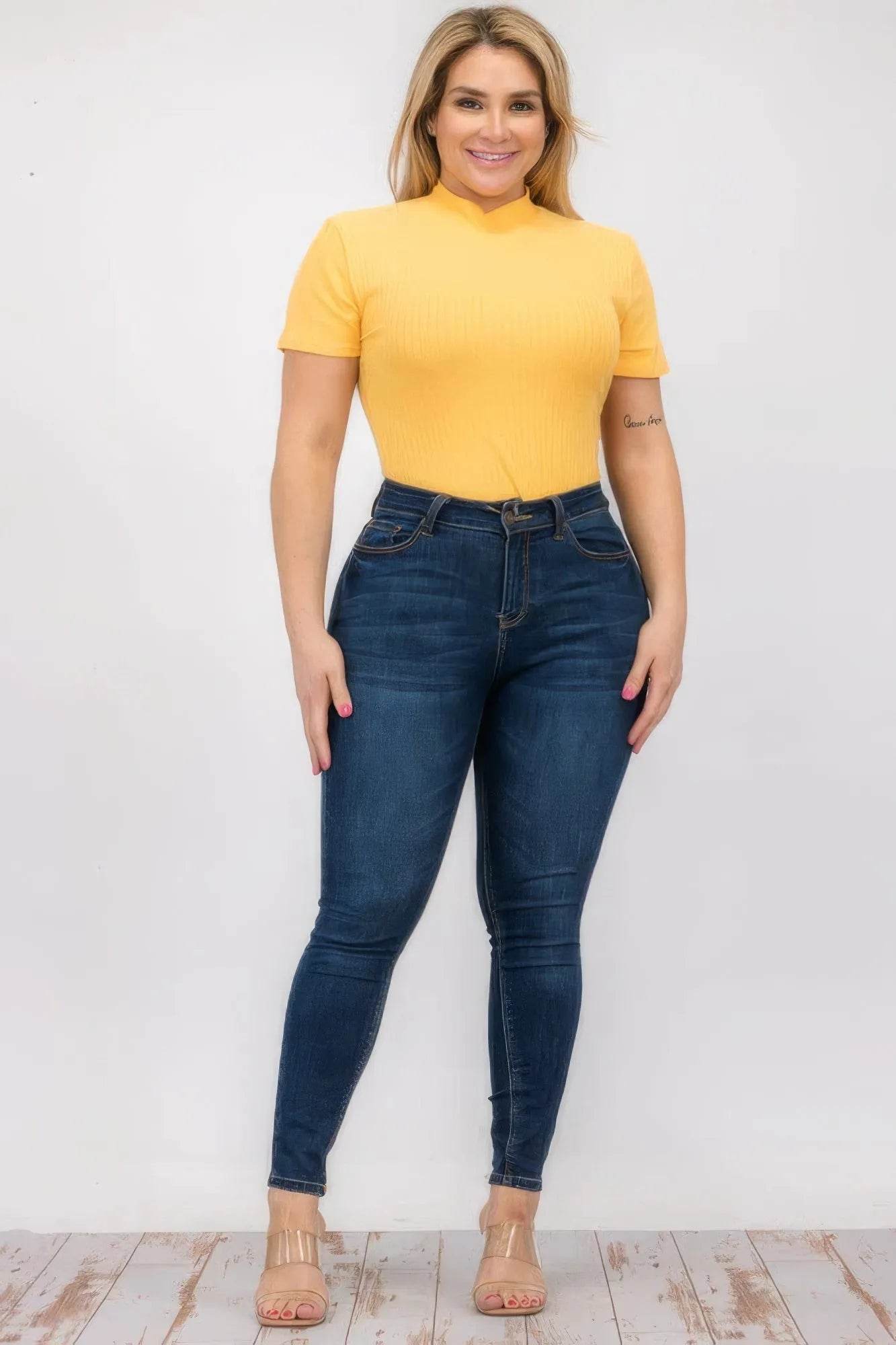 Plus Size Ribbed Short Sleeve Bodysuit - Bona Fide Fashion