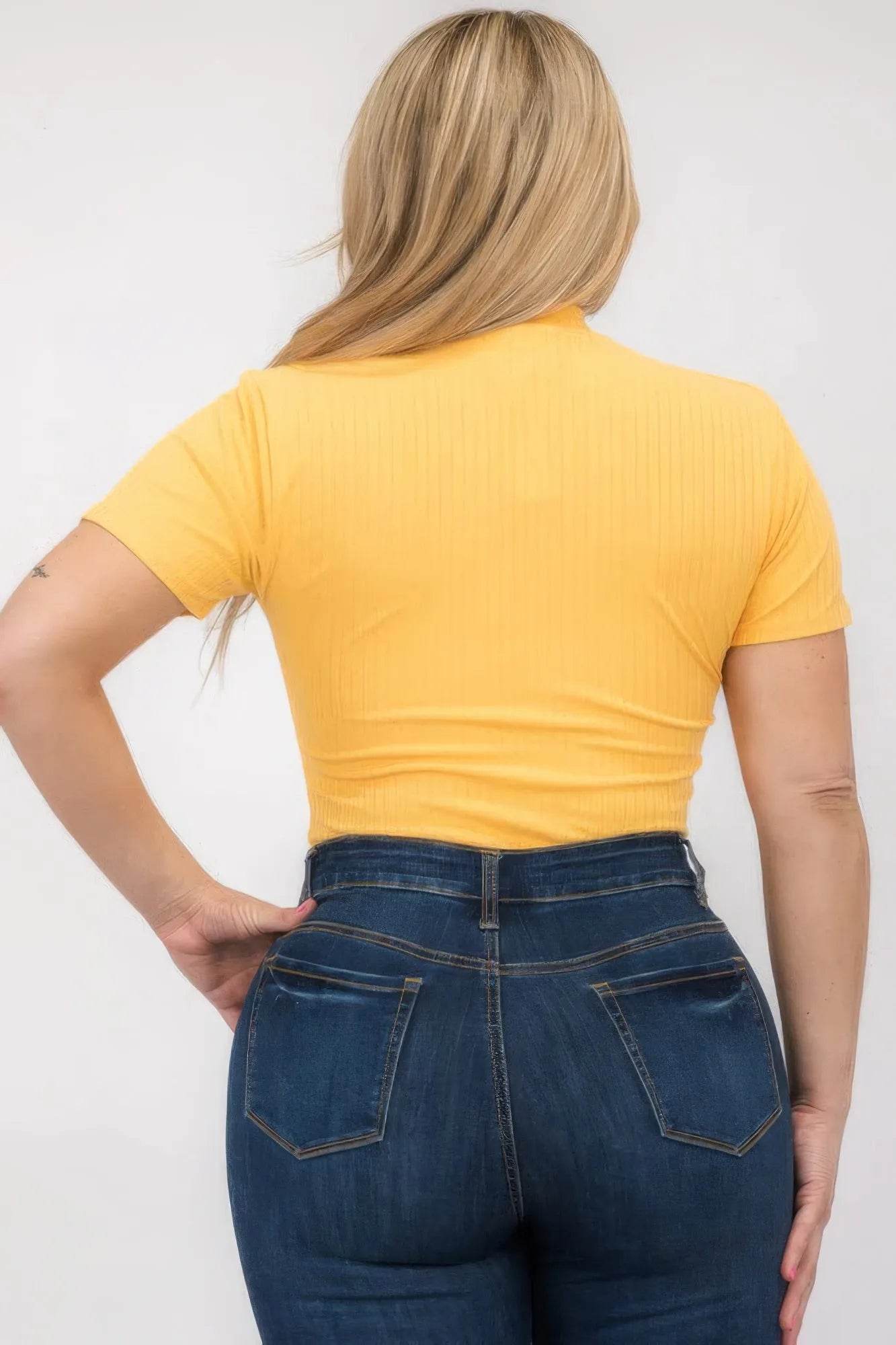 Plus Size Ribbed Short Sleeve Bodysuit - Bona Fide Fashion