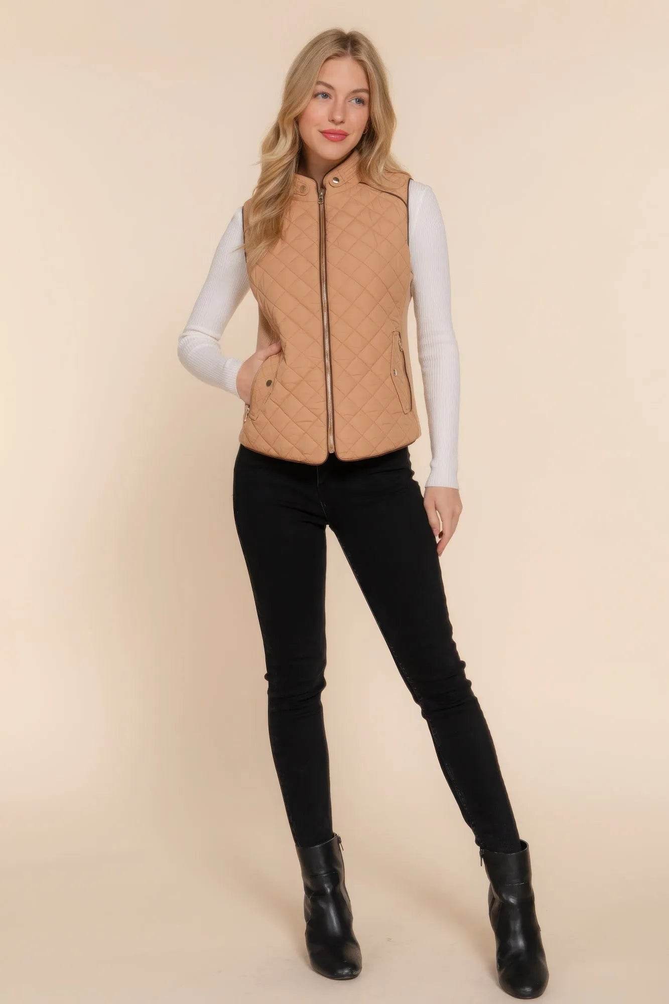 Suede Piping Quilted Padding Vest - Bona Fide Fashion