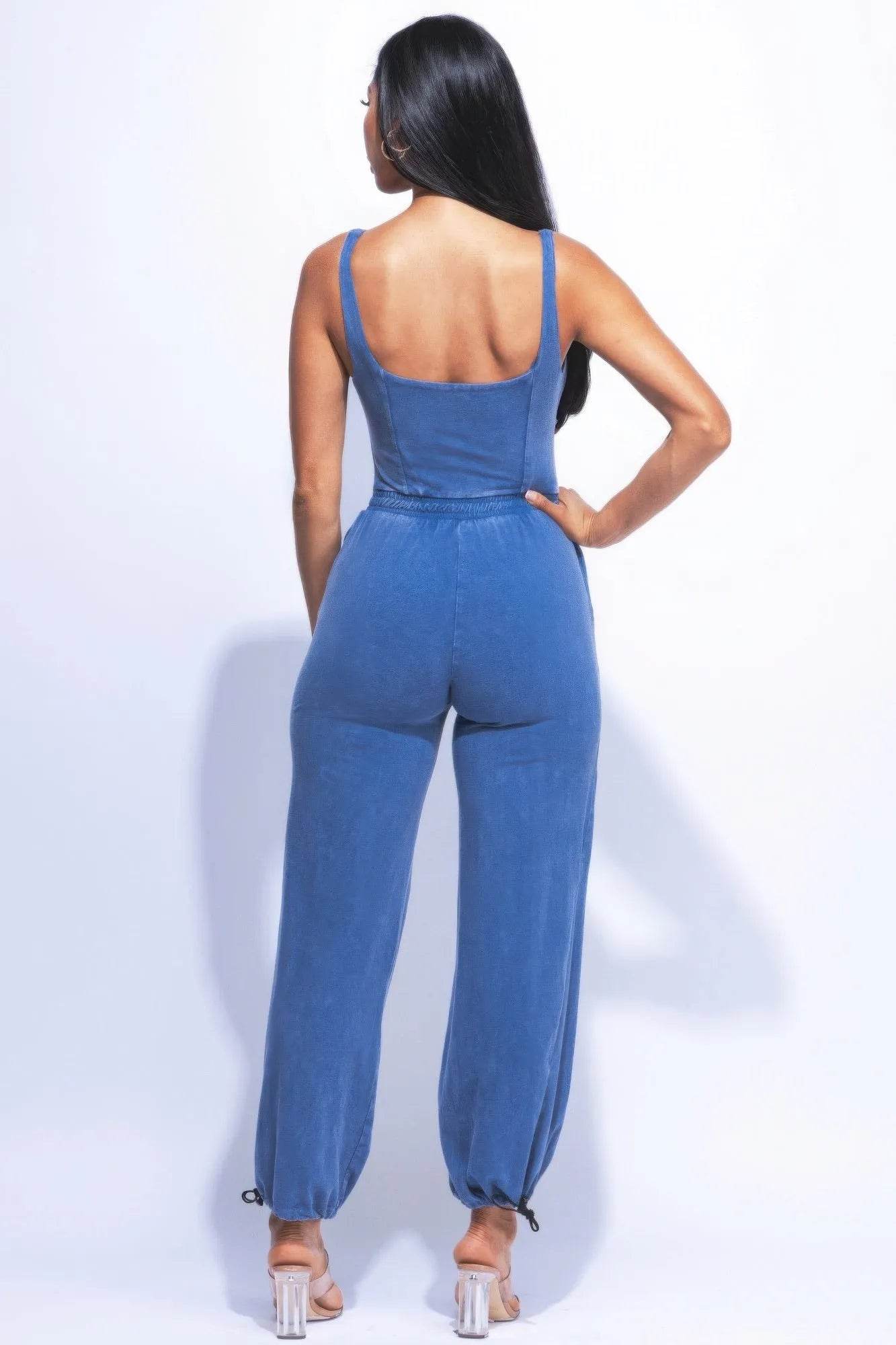 Washed Jumpsuit With Adjustable Ankle - Bona Fide Fashion