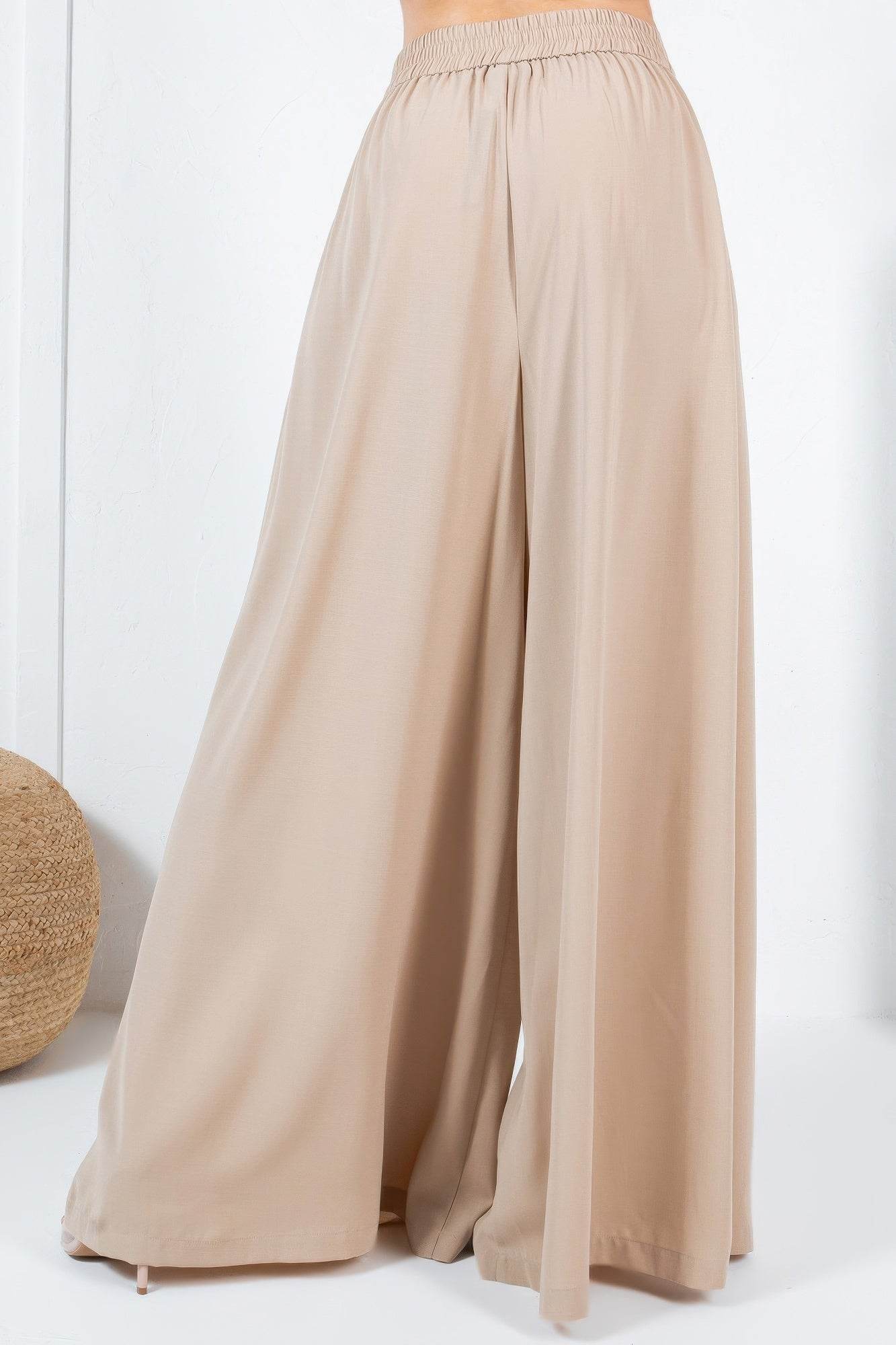 Large Hem Wide Leg Pleated Solid Pants - Bona Fide Fashion