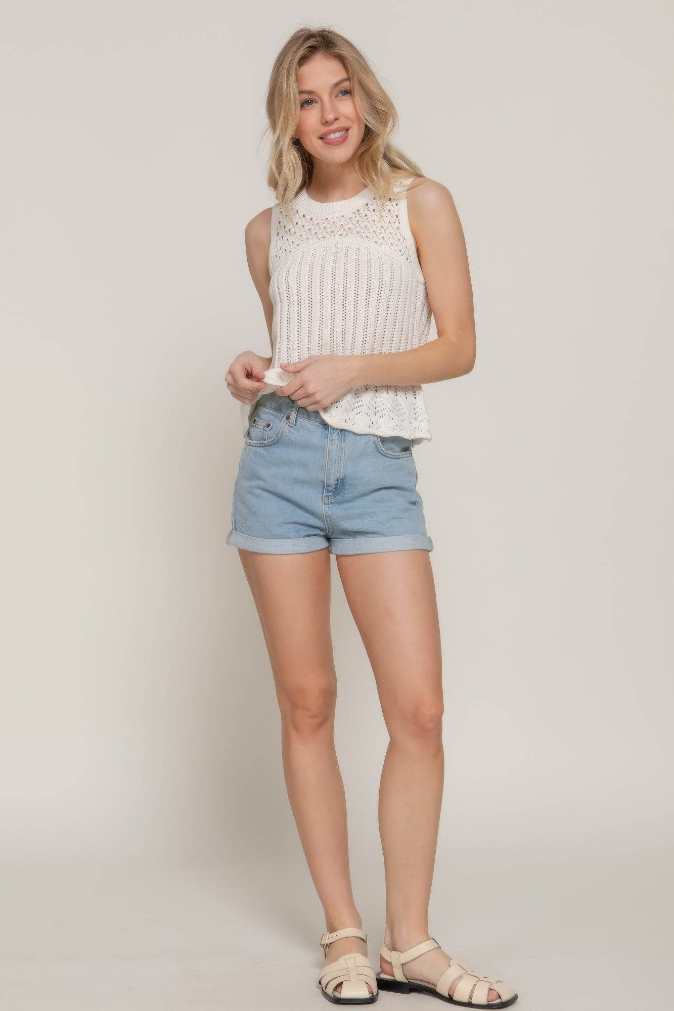 Sleeveless Crochet Spring Sweater - Bona Fide Fashion