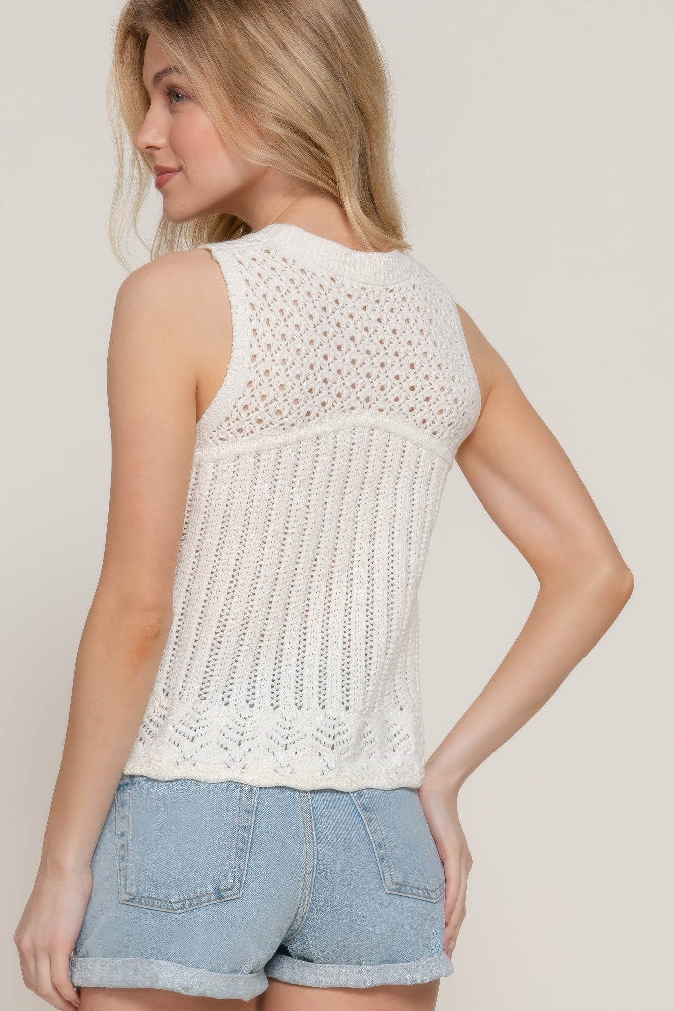 Sleeveless Crochet Spring Sweater - Bona Fide Fashion