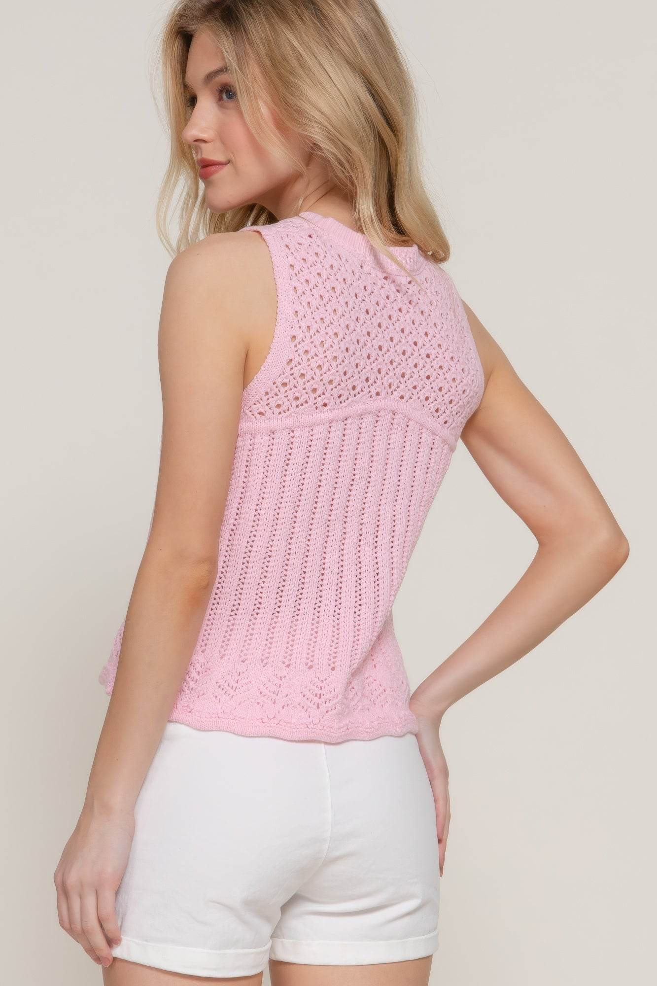 Sleeveless Crochet Spring Sweater - Bona Fide Fashion