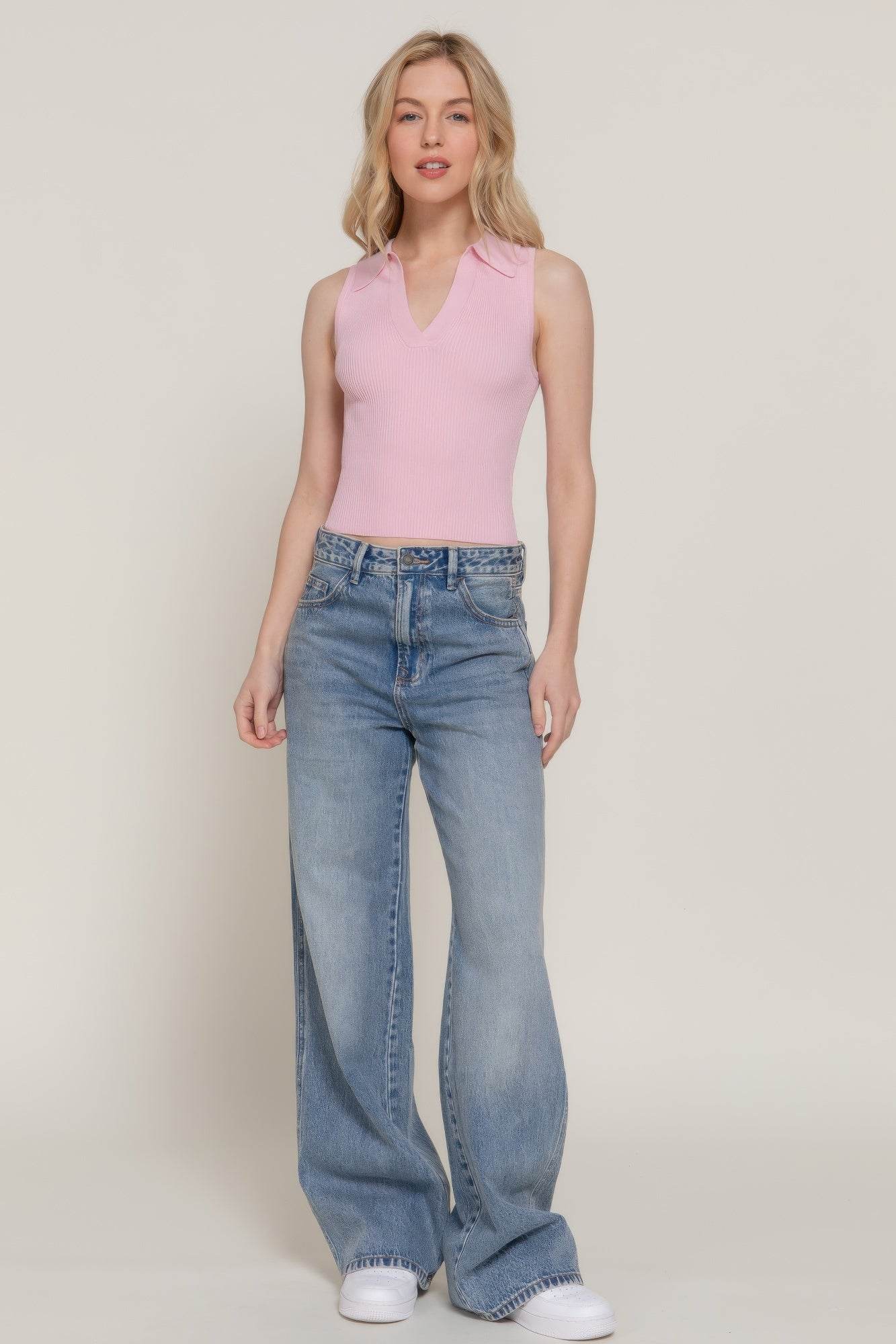 Sleeveless Polo Spring Sweater - Bona Fide Fashion