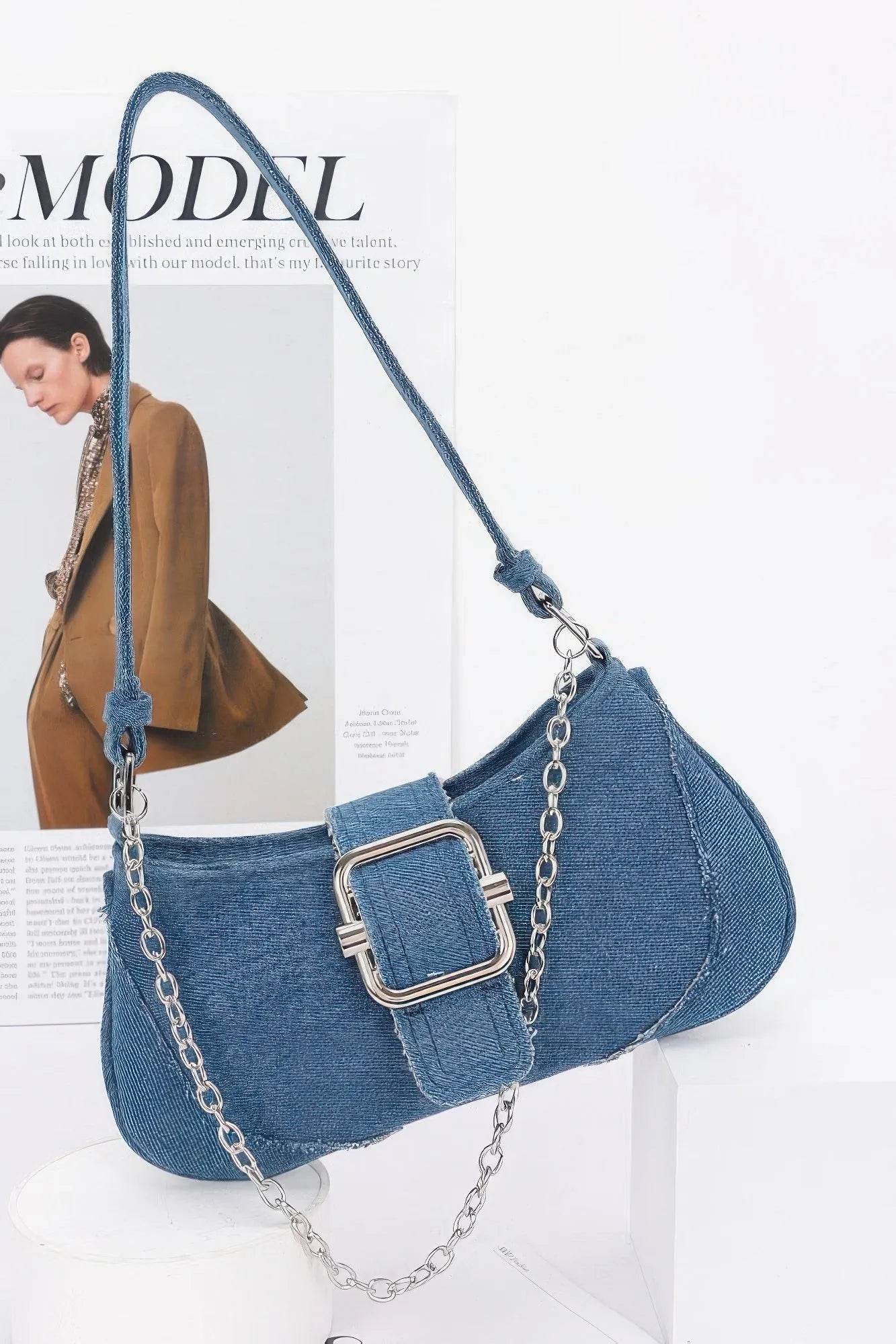 Faux Denim Handle Bag - Bona Fide Fashion