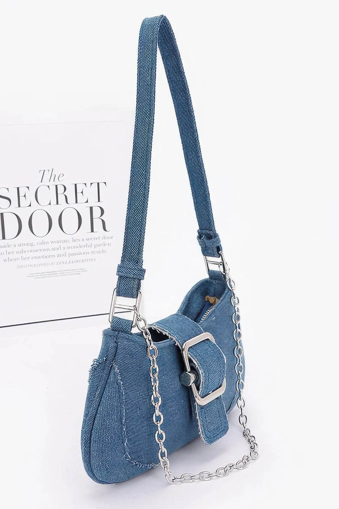 Faux Denim Handle Bag - Bona Fide Fashion