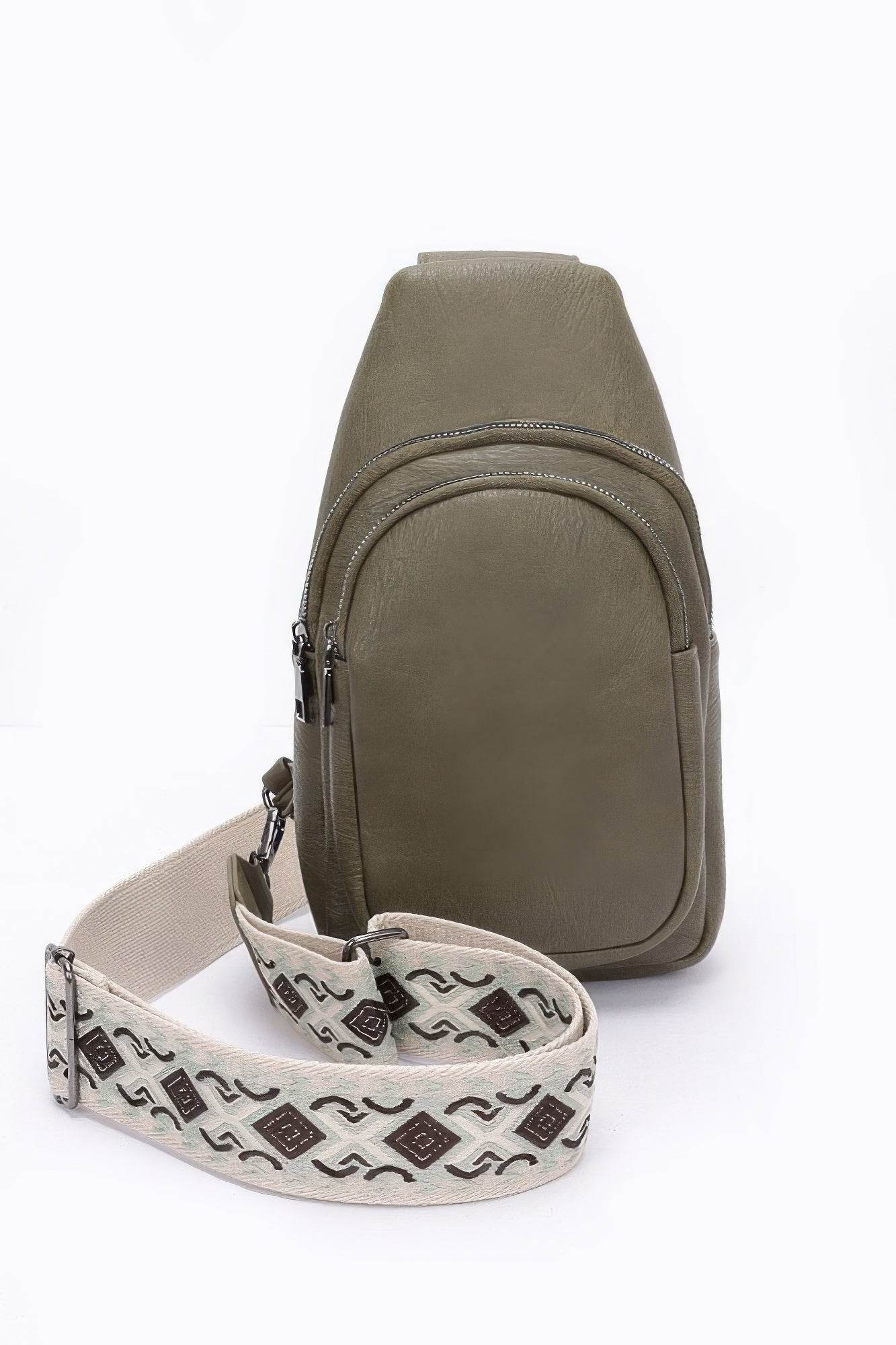 Faux Leather Sling Bag W/multi Color Strap - Bona Fide Fashion