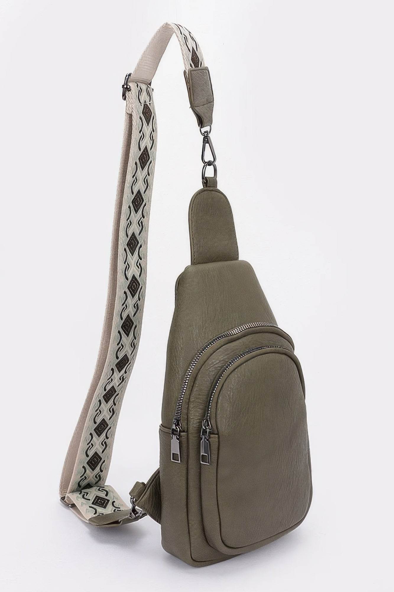 Faux Leather Sling Bag W/multi Color Strap - Bona Fide Fashion