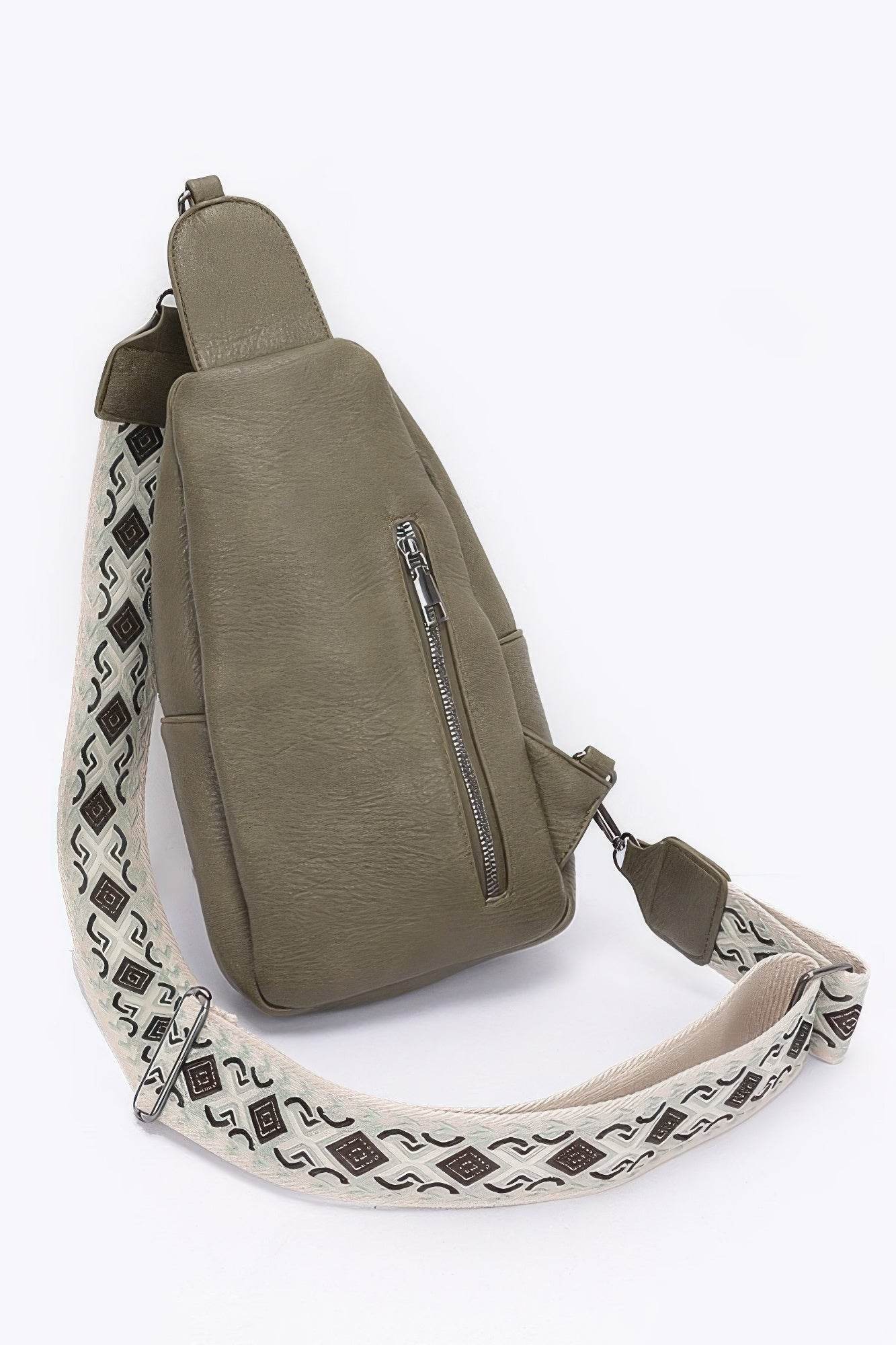 Faux Leather Sling Bag W/multi Color Strap - Bona Fide Fashion