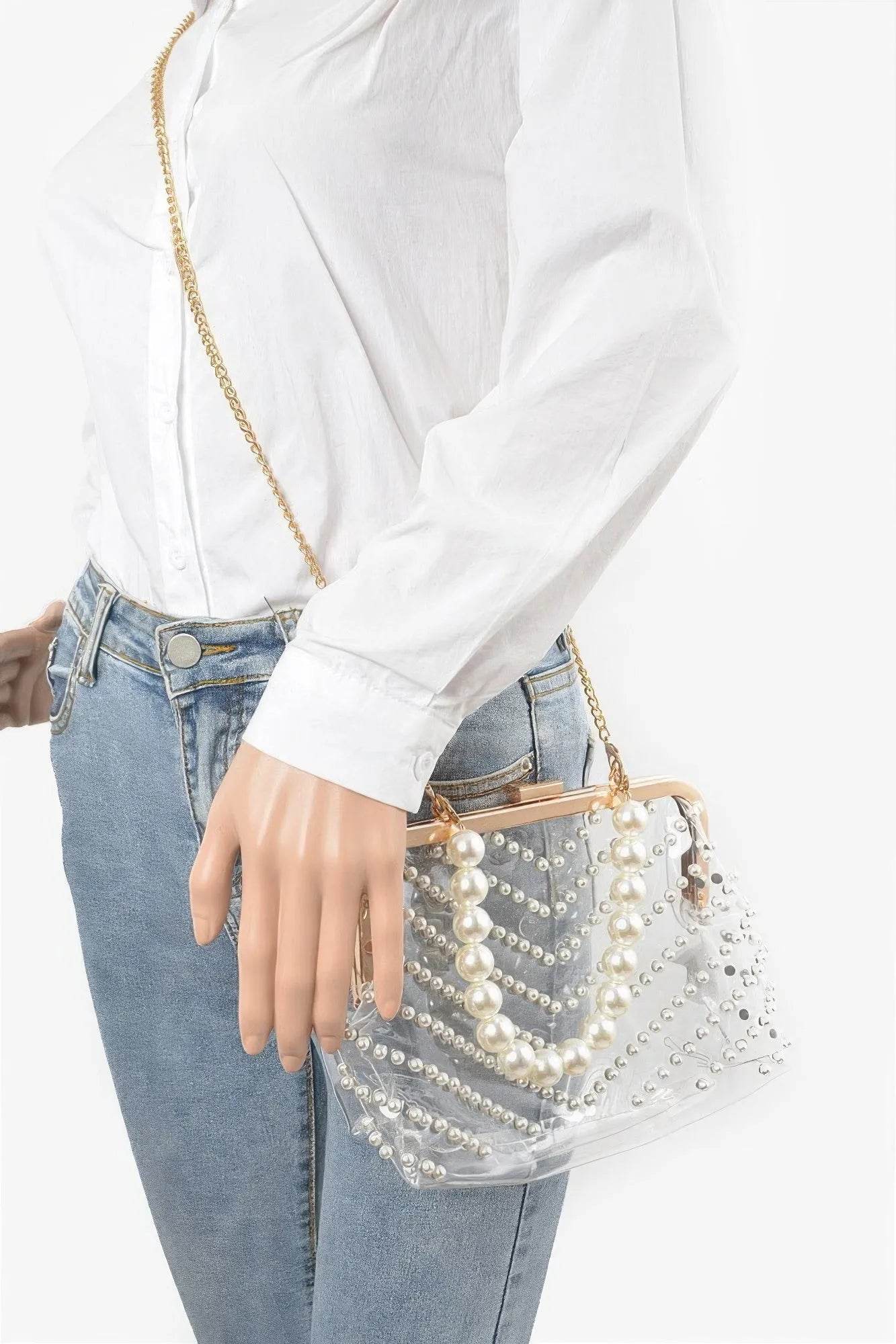 Stone Studded Transparent Clutch - Bona Fide Fashion