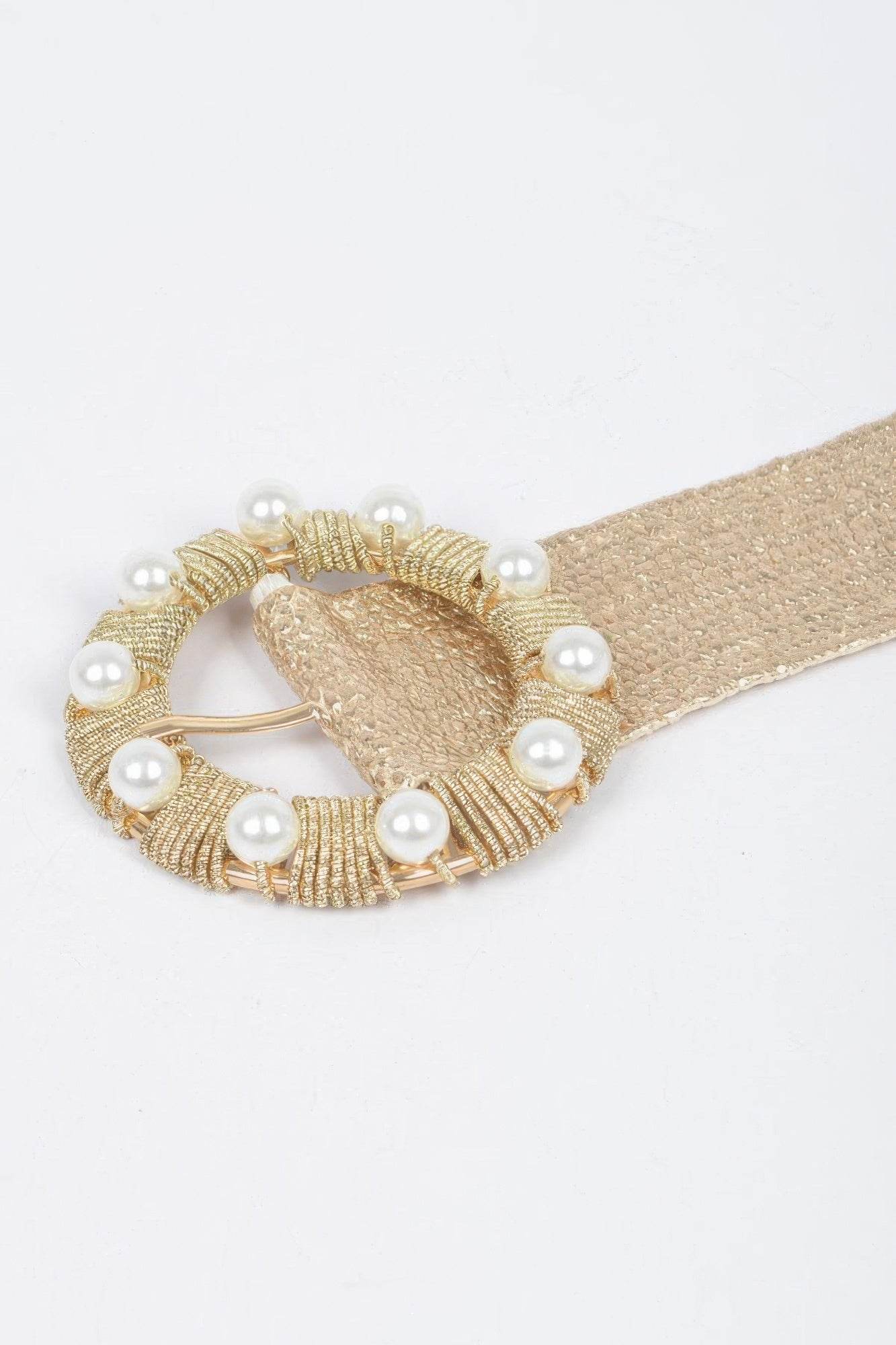 Metallic Stretch Belt W/pearl Metal Bucklt - Bona Fide Fashion