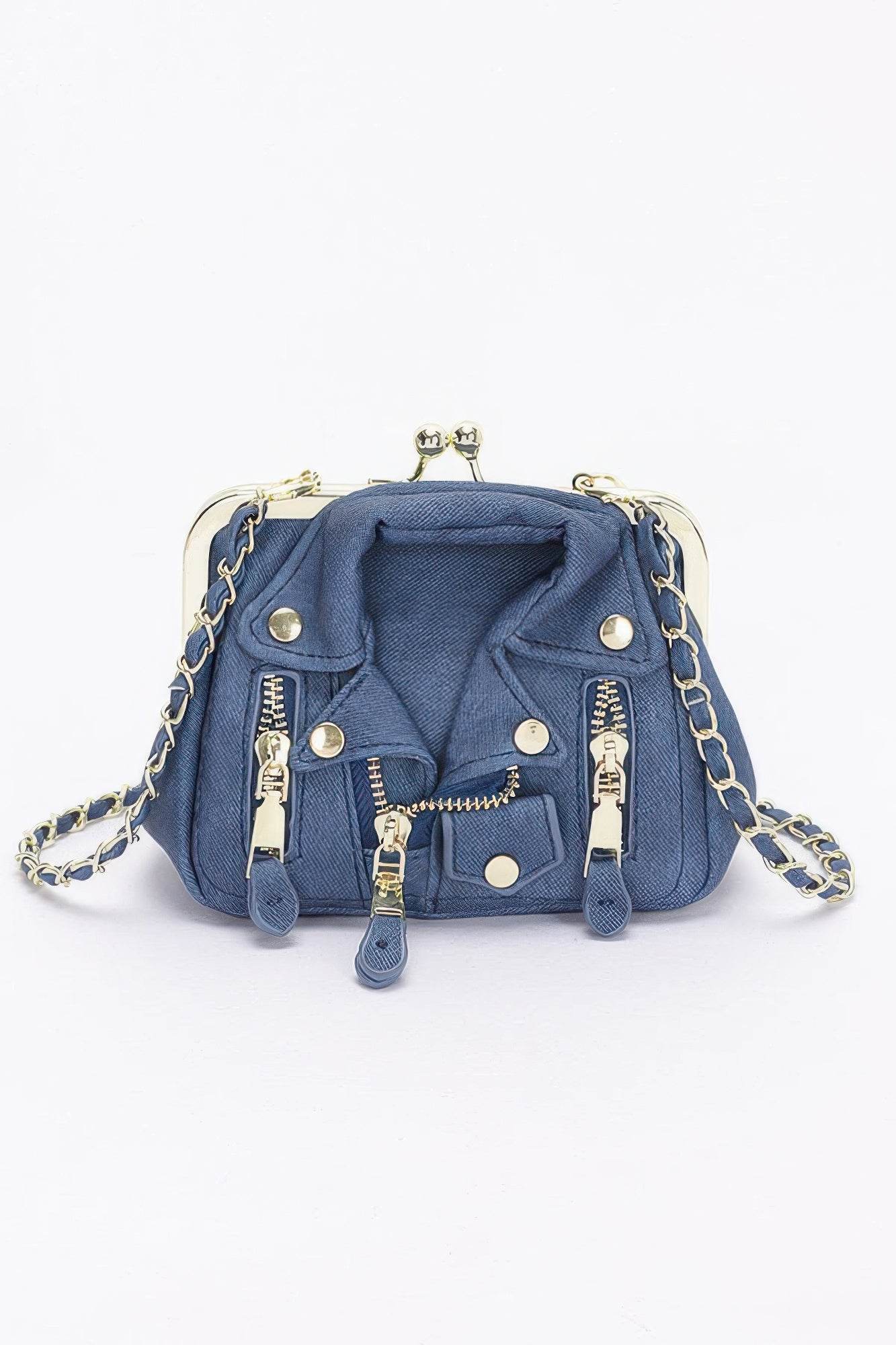 Faux Denim Leather Jacket Style Crossbody Bag - Bona Fide Fashion