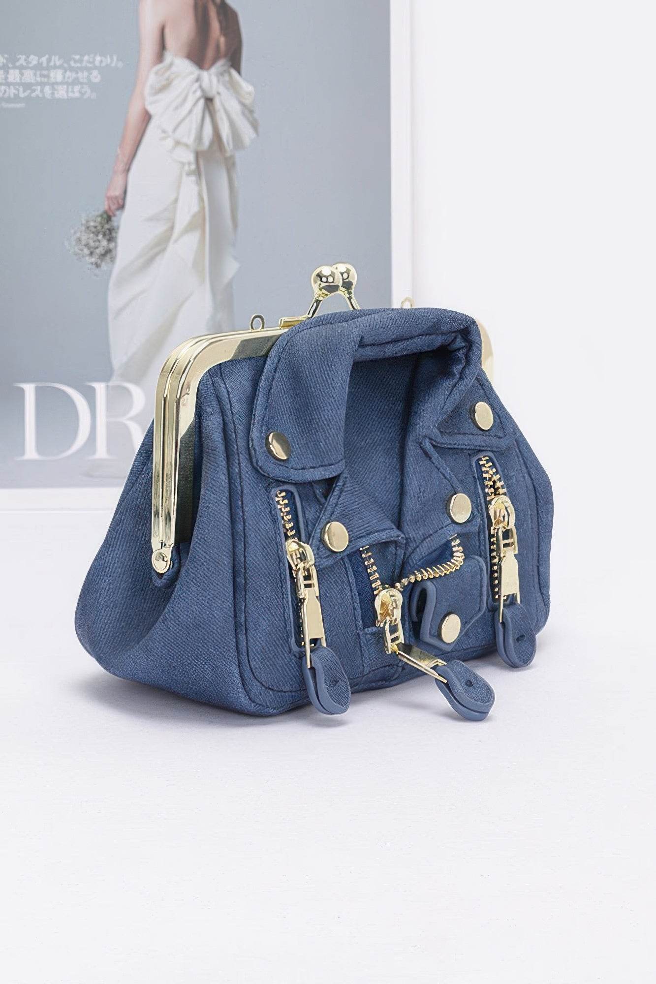 Faux Denim Leather Jacket Style Crossbody Bag - Bona Fide Fashion