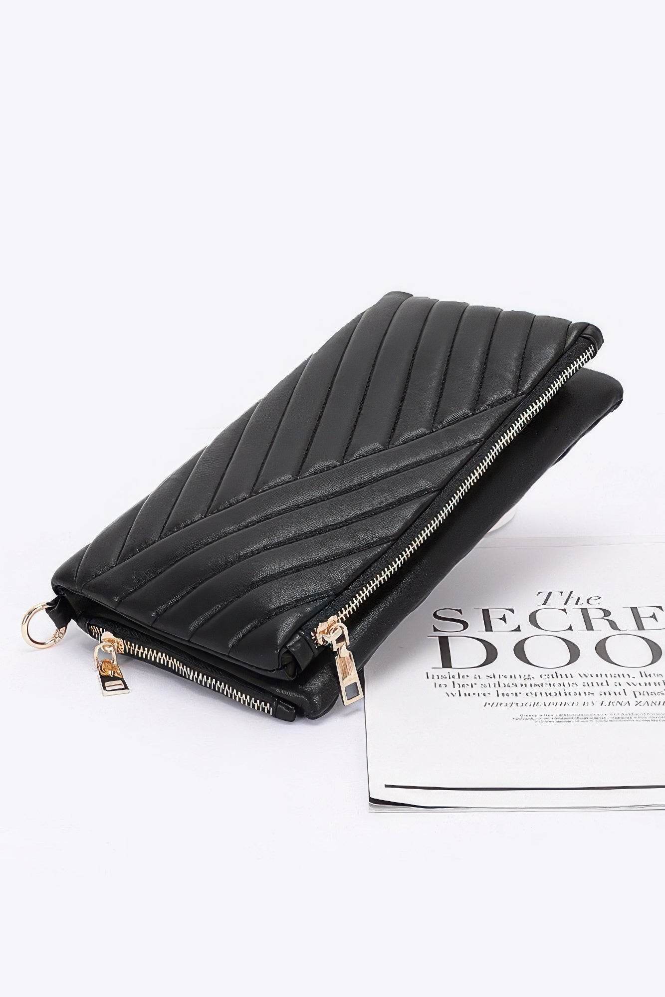 Quilted Faux Leather Half Folded Cltuch - Bona Fide Fashion