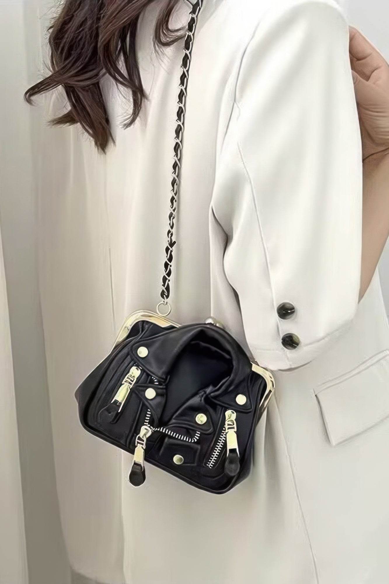 Faux Leather Jacket Style Crossbody Bag - Bona Fide Fashion