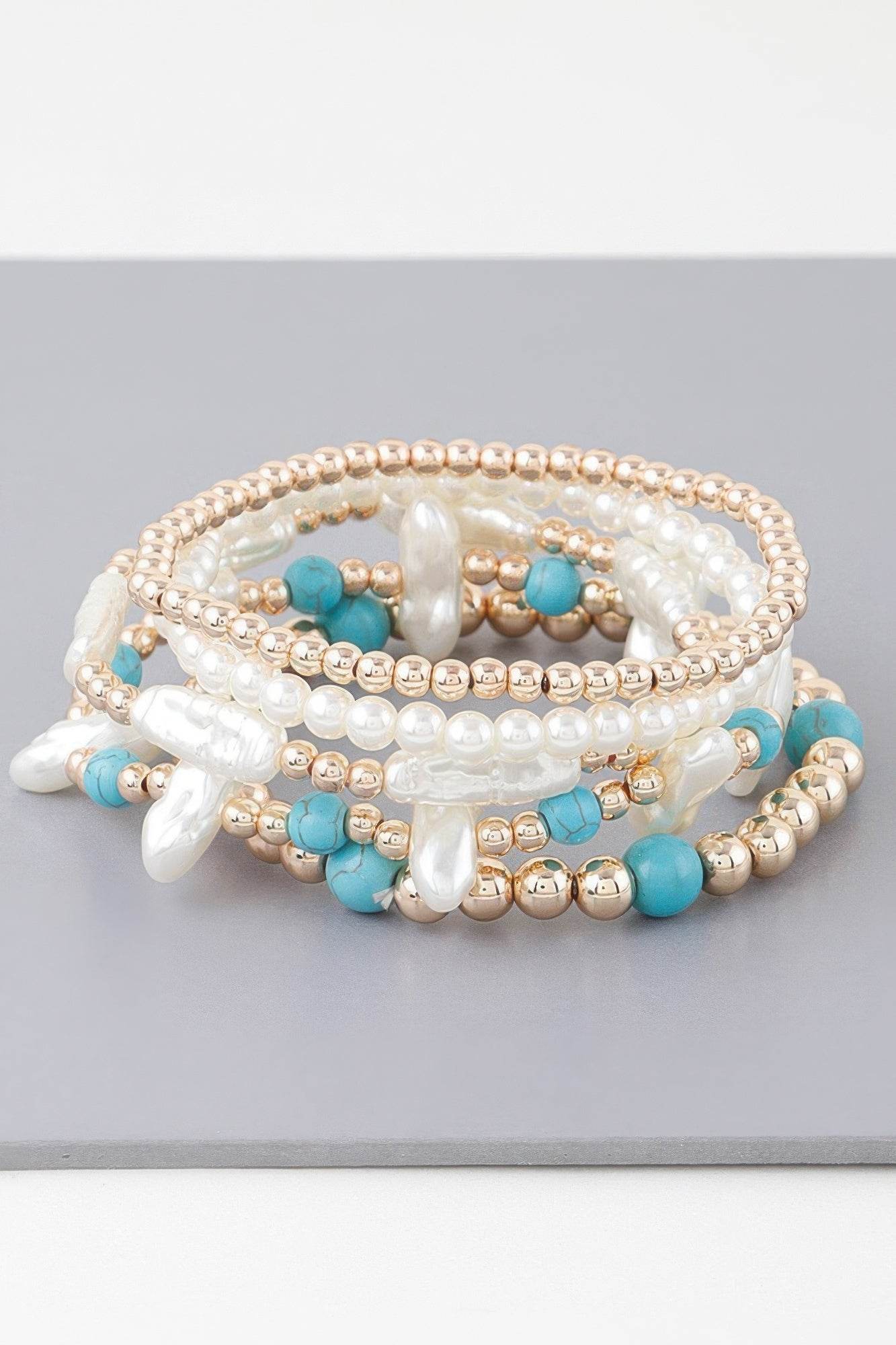 Multi Stone N Pearl Beaded Bracelet - Bona Fide Fashion