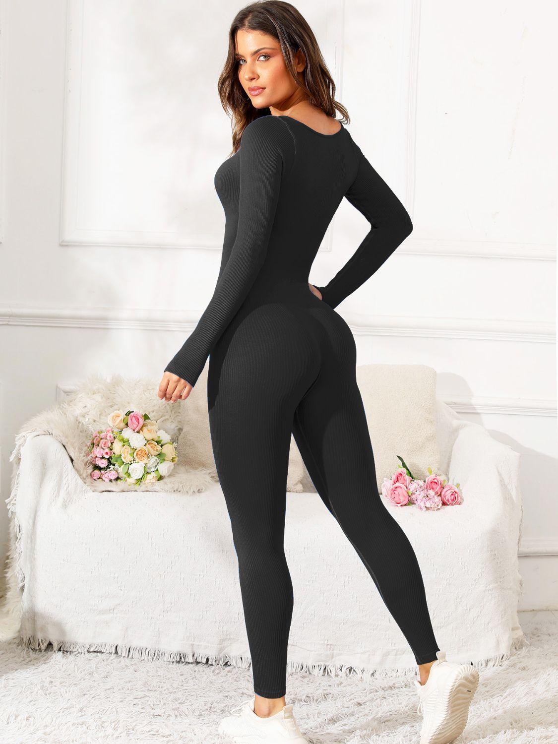 Scoop Neck Long Sleeve Active Jumpsuit - Bona Fide Fashion