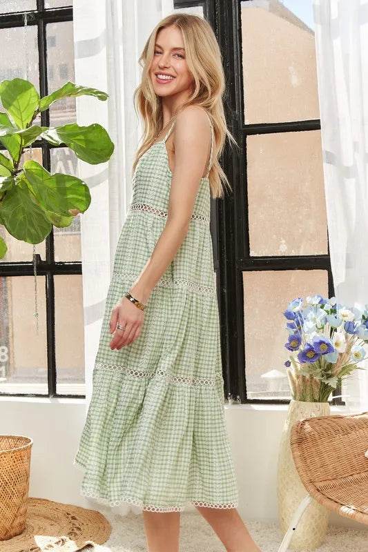 Adora Gingham Detail Washed Dress – Vintage-Inspired Comfort & Style - Bona Fide Fashion