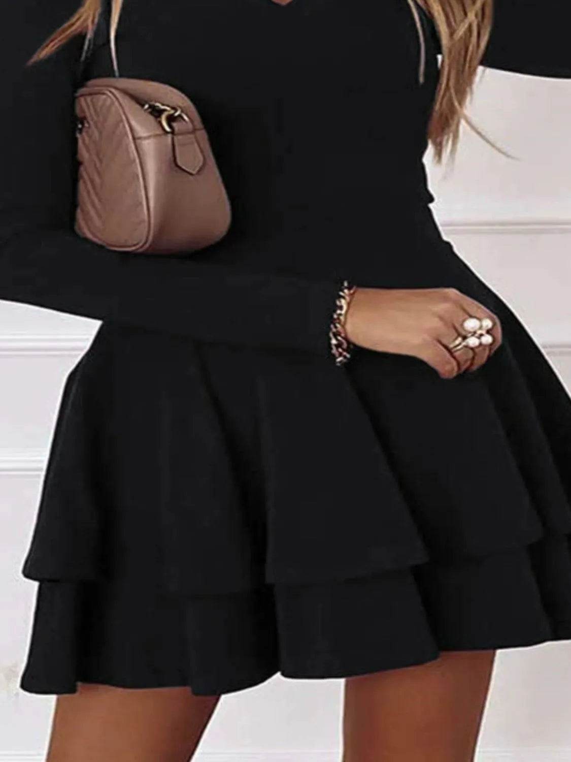 Plus Size Layered V-Neck Long Sleeve Mini Dress - Bona Fide Fashion