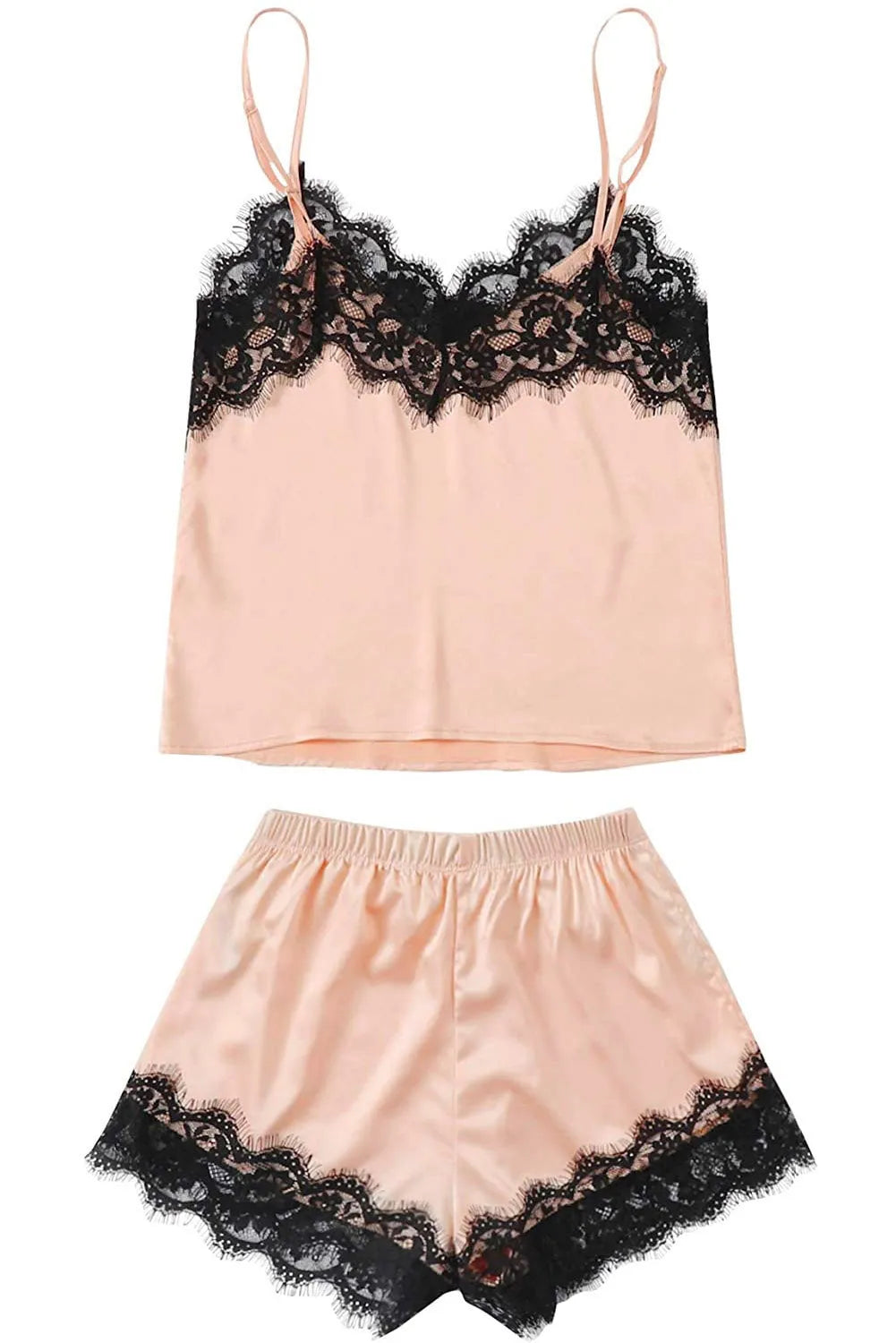 Lace Detail Spaghetti Strap and Shorts Lounge Set