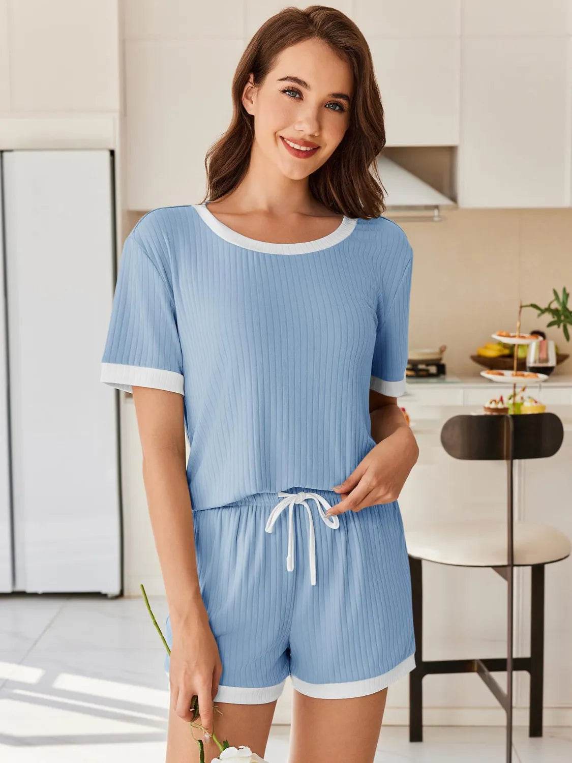 Ribbed Round Neck Top and Shorts Set - Bona Fide Fashion