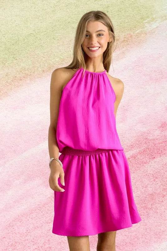 Adora Halter Neck Smocking Waist Dress – Flowy Summer Dress with Stretch Fit - Bona Fide Fashion