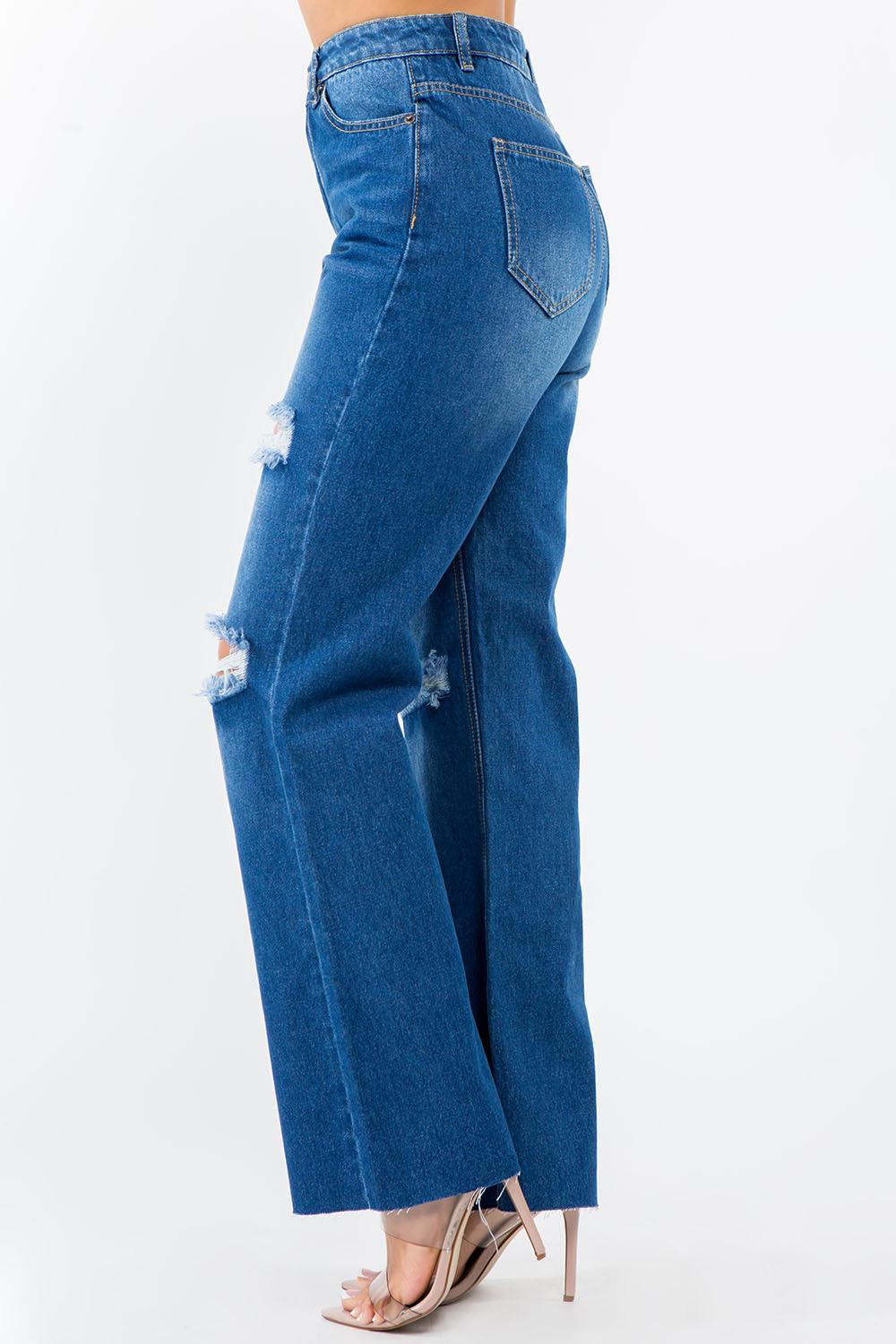 American Bazi High Waist Distressed Wide Leg Jeans - Bona Fide Fashion