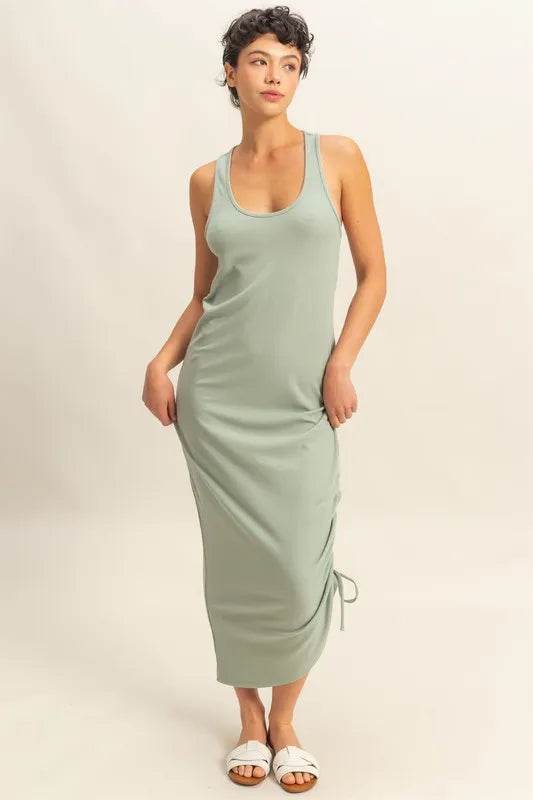 HYFVE Scoop Neck Side Tie Detail Midi Dress - Bona Fide Fashion