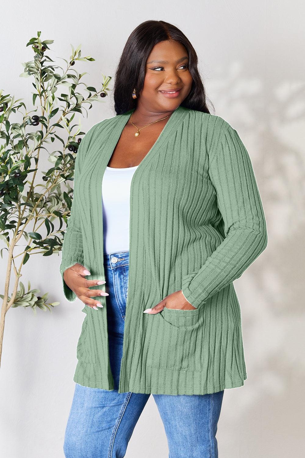 Basic Bae Full Size Ribbed Open Front Cardigan with Pockets - Bona Fide Fashion