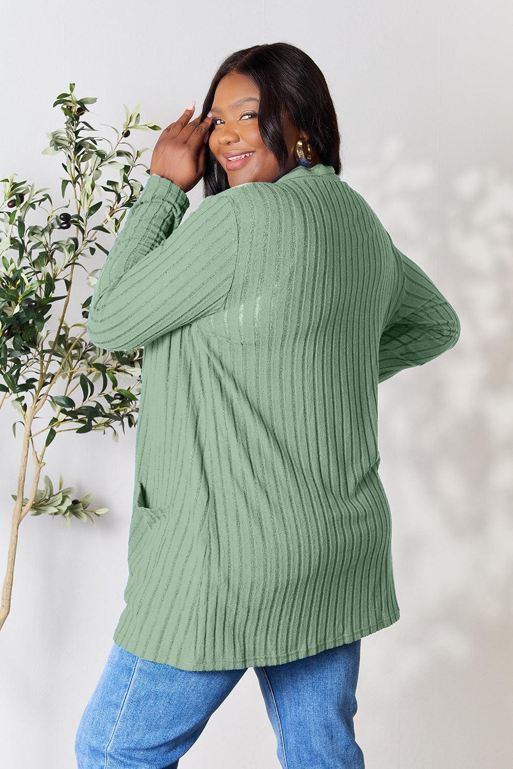 Basic Bae Full Size Ribbed Open Front Cardigan with Pockets - Bona Fide Fashion