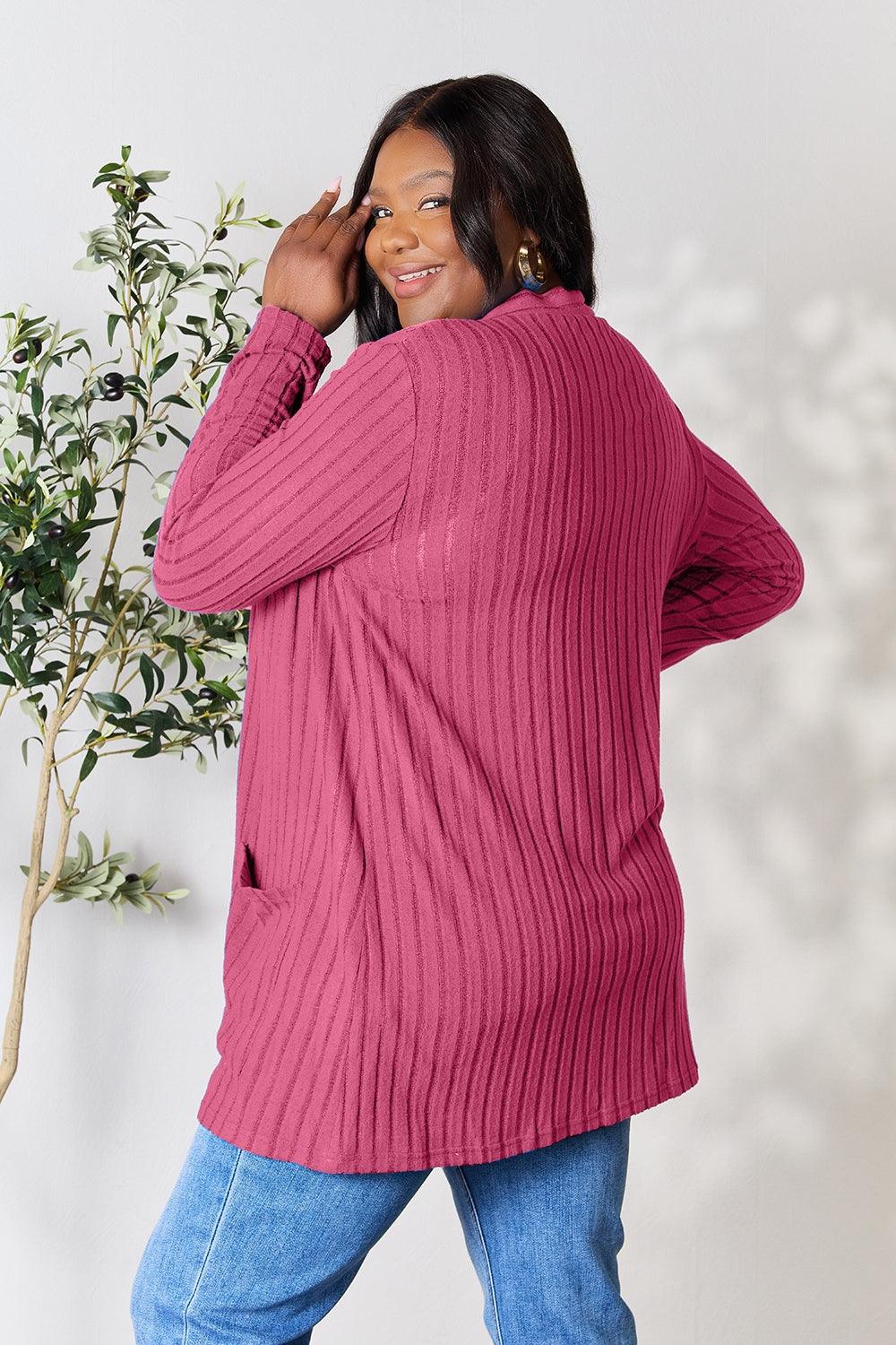 Basic Bae Full Size Ribbed Open Front Cardigan with Pockets - Bona Fide Fashion