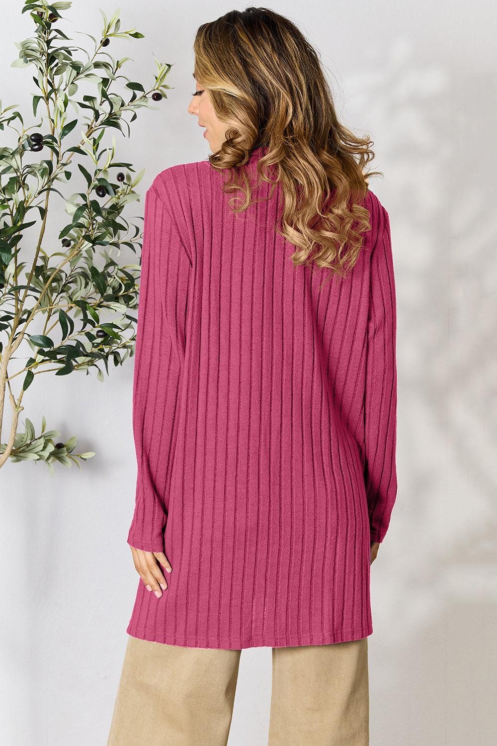 Basic Bae Full Size Ribbed Open Front Cardigan with Pockets - Bona Fide Fashion