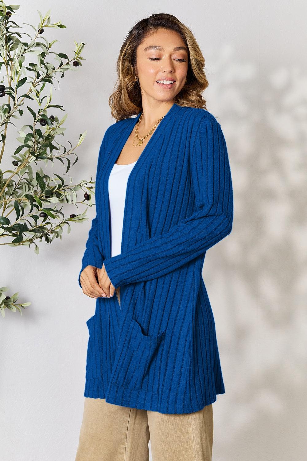 Basic Bae Full Size Ribbed Open Front Cardigan with Pockets - Bona Fide Fashion