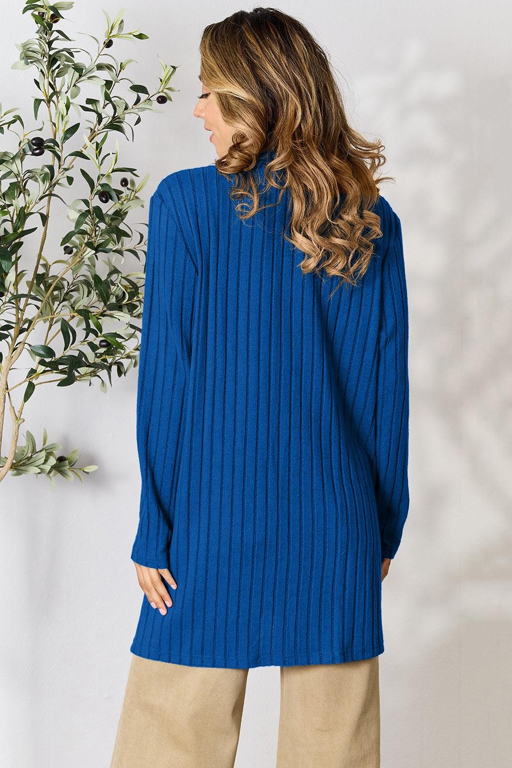 Basic Bae Full Size Ribbed Open Front Cardigan with Pockets - Bona Fide Fashion