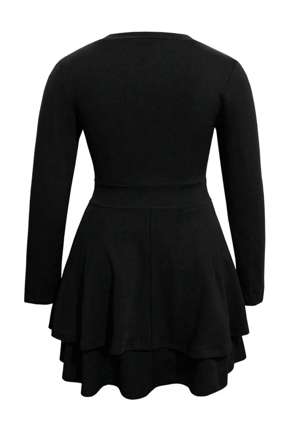 Plus Size Layered V-Neck Long Sleeve Mini Dress - Bona Fide Fashion