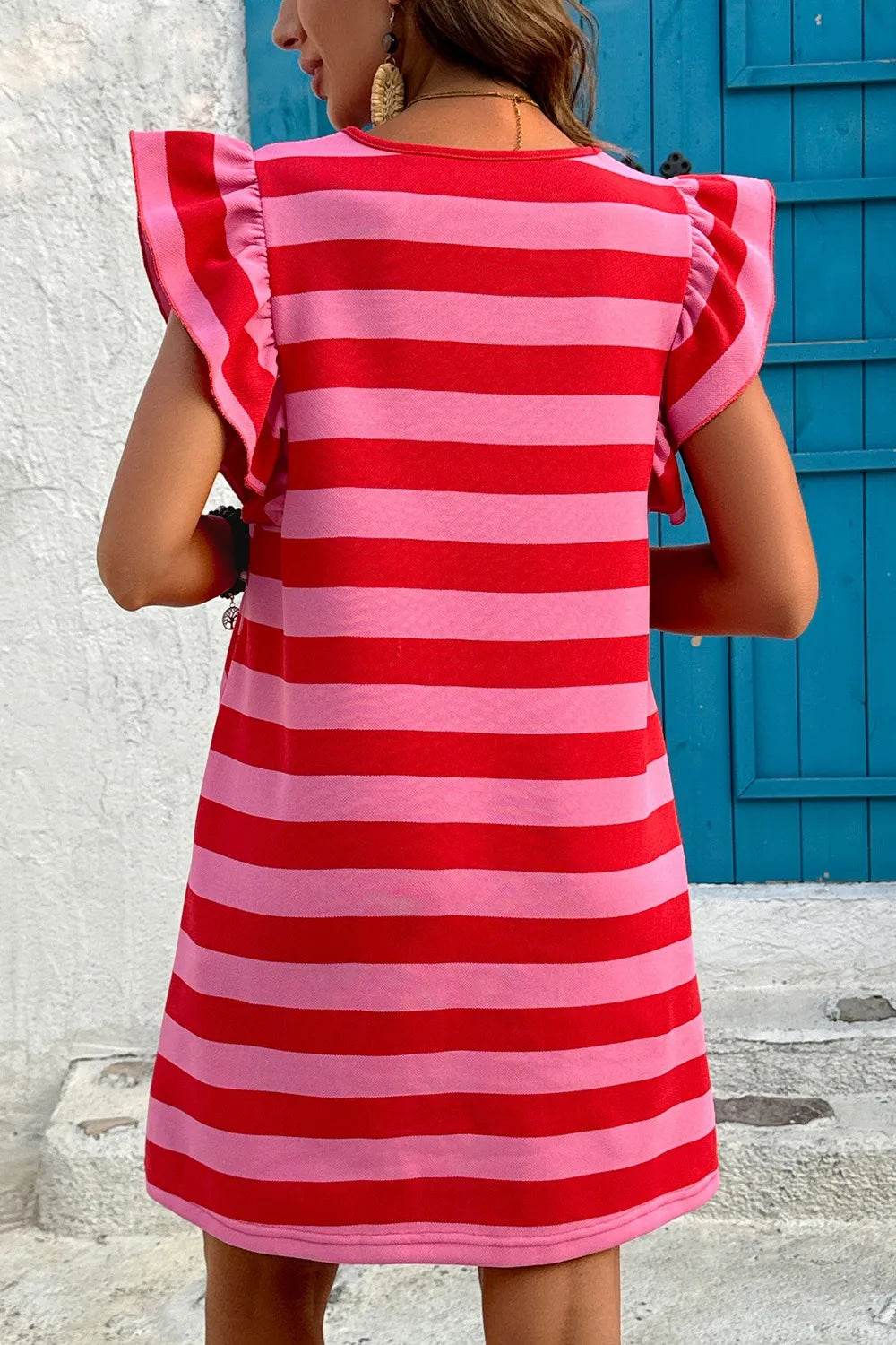Contrast Striped Round Neck Cap Sleeve Mini Dress - Bona Fide Fashion