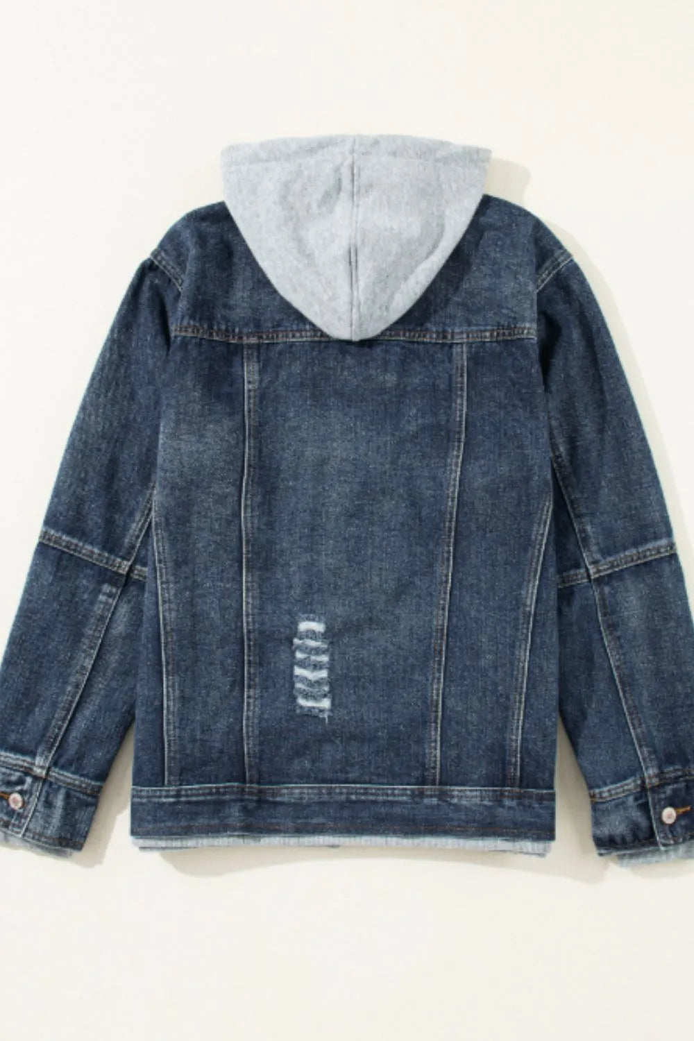 Fake Two-Piece Hooded Zip-Up Denim Jacket